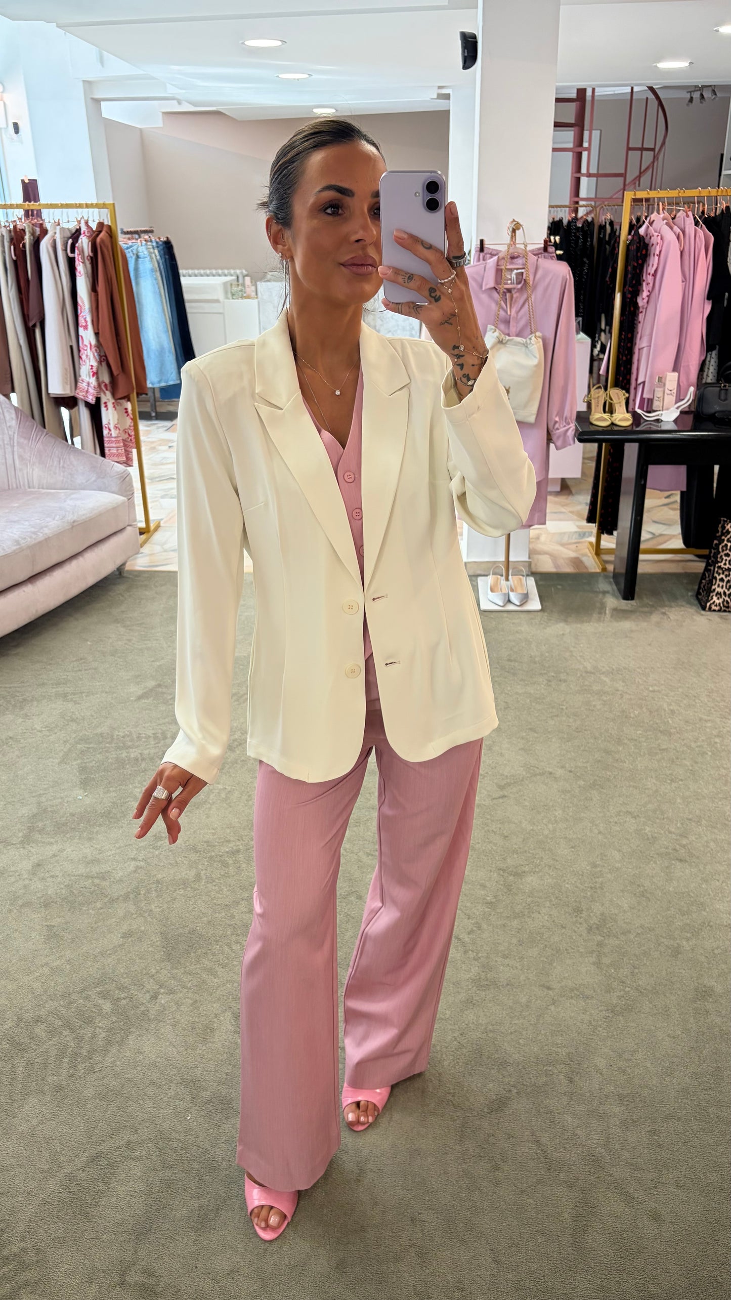 Pantaloni rosa wide leg vita alta doppia pences ay