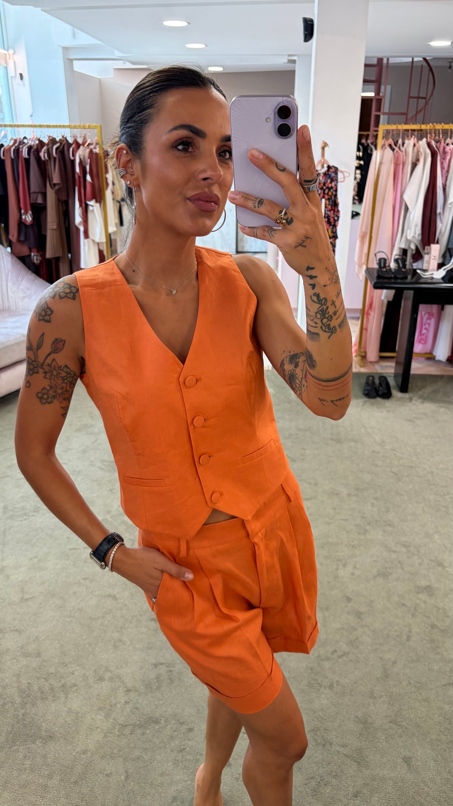 Shorts arancio in lino Actualee