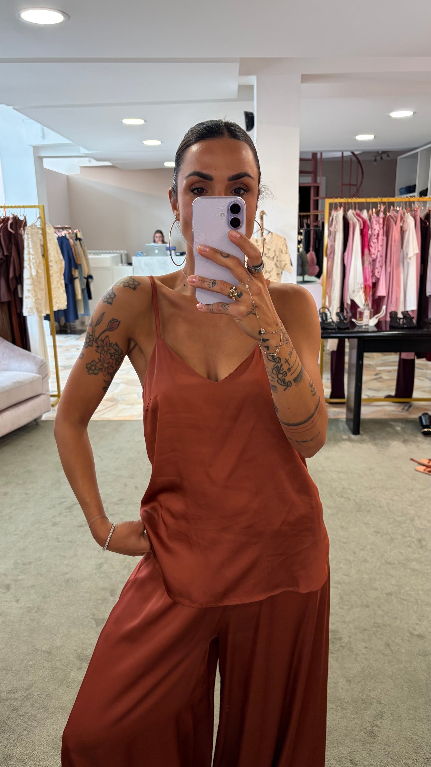 Canotta mattone in satin ay