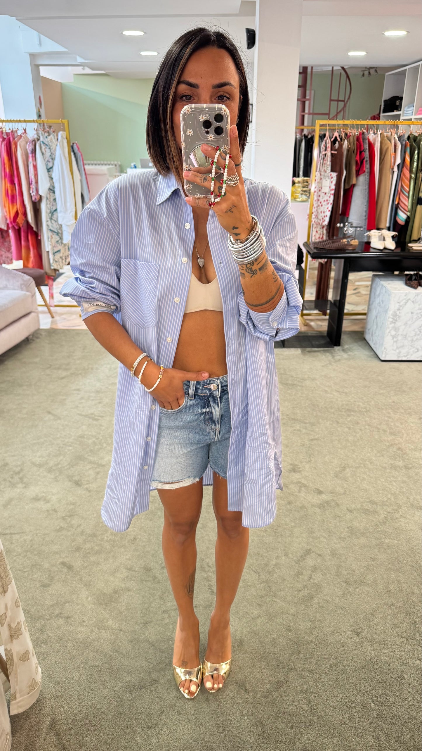 Camicia abito azzurra a righe over hinnominate