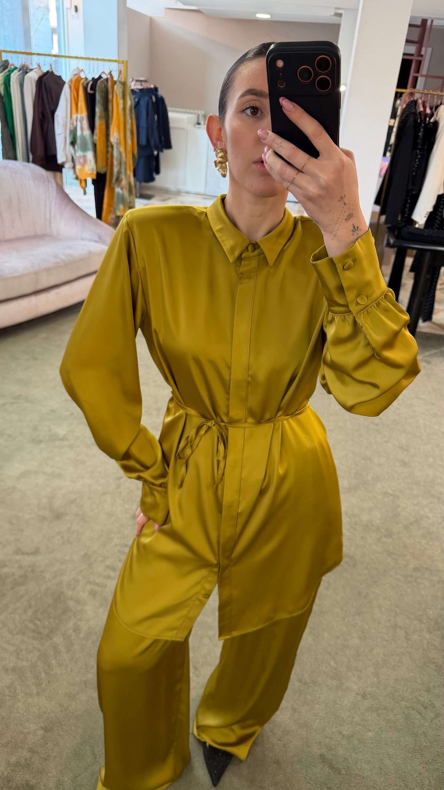 Camicia abito lime in satin over ks