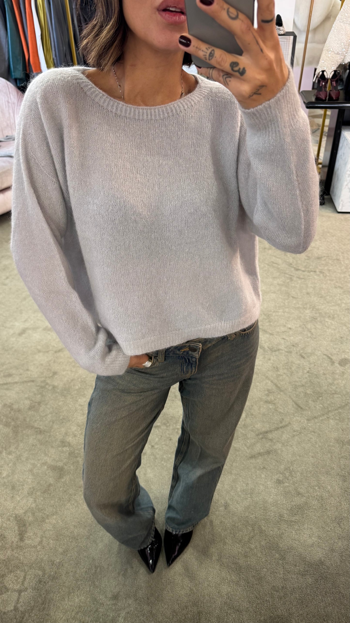 Maglione grigio perla girocollo lh