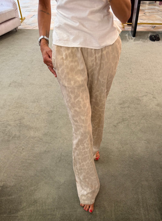 Pantaloni ella beige leopardato con elastico jx