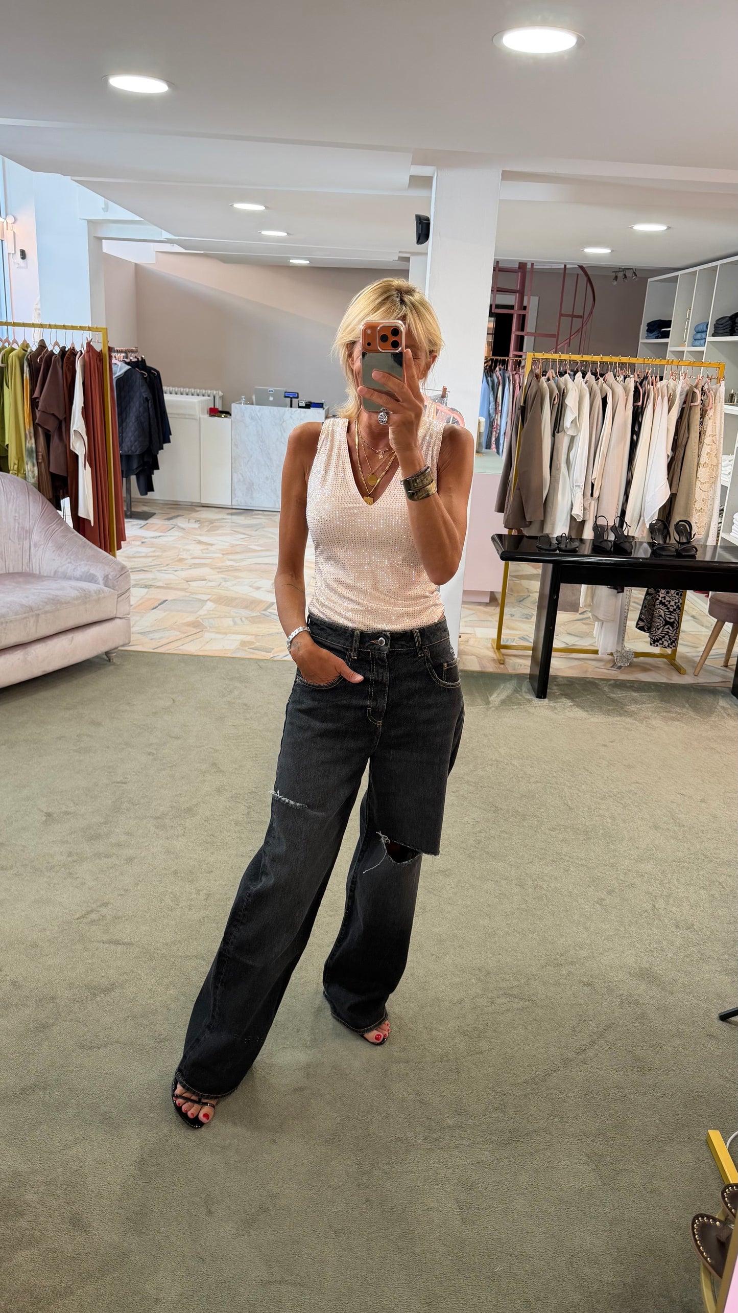 Jeans poppy grigi con strappi Icon A/I26