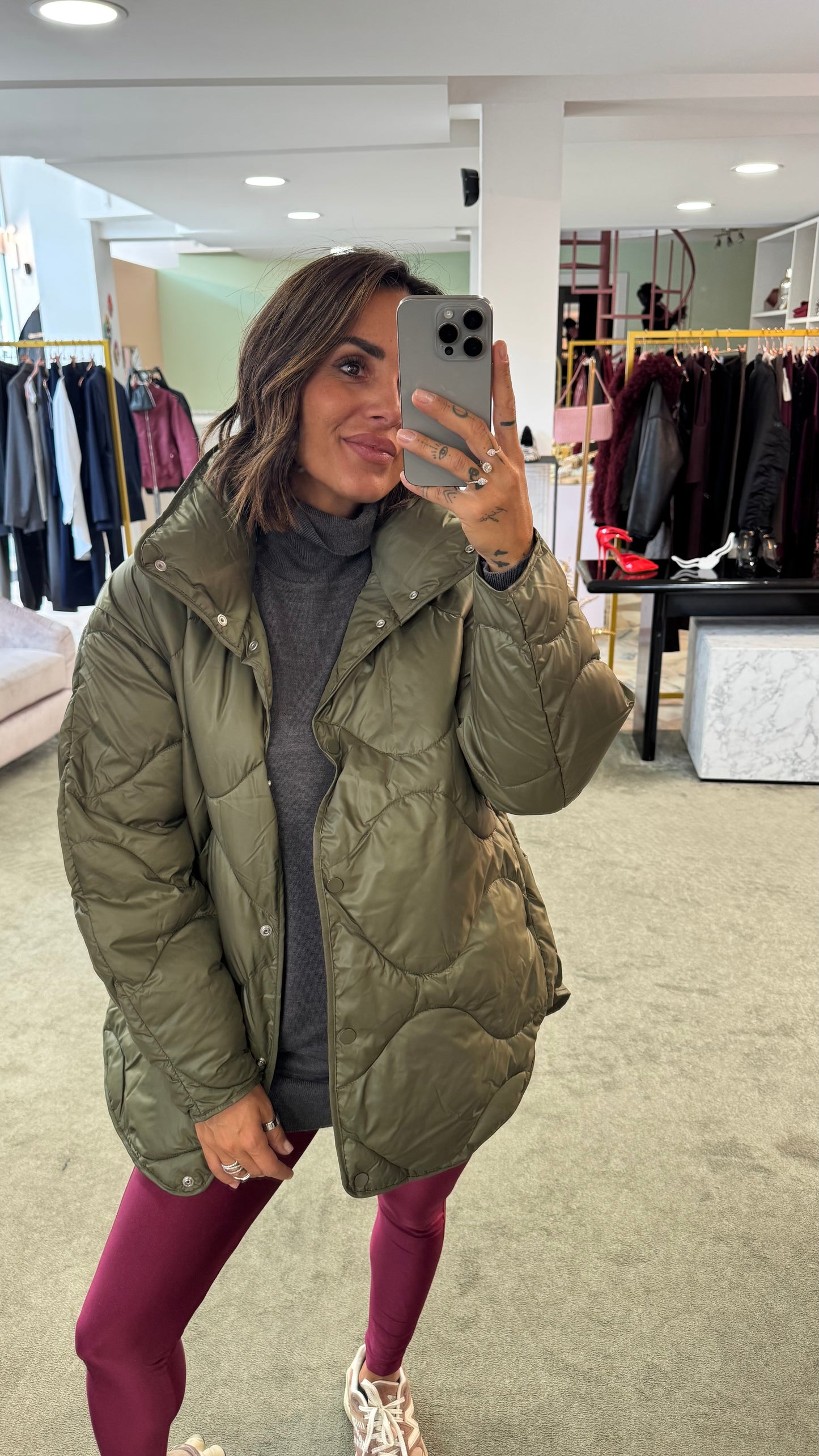 Piumino stella verde oliva trapuntato jx