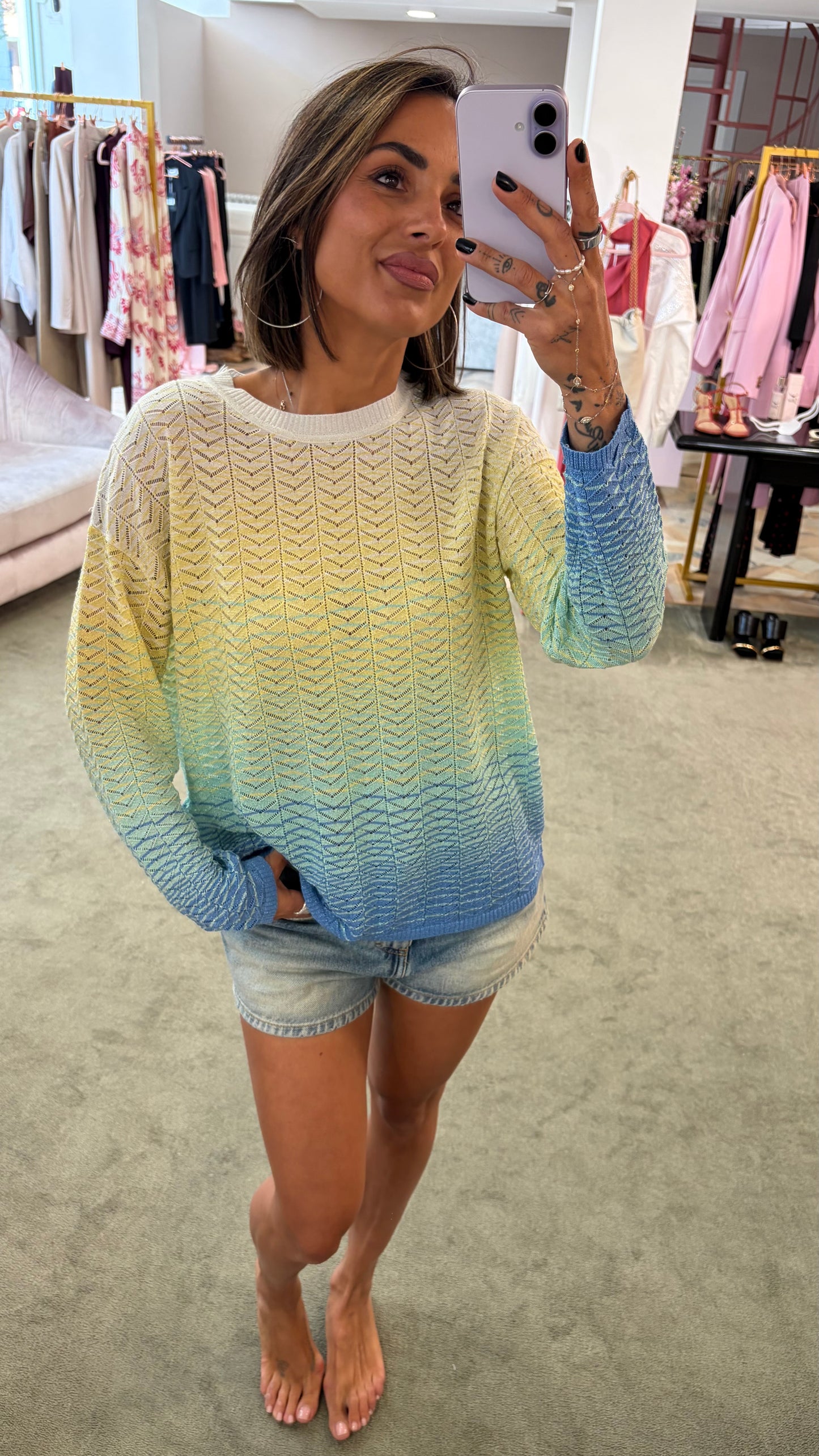 Maglione missoni vibes giallo e azzurro degradè bj