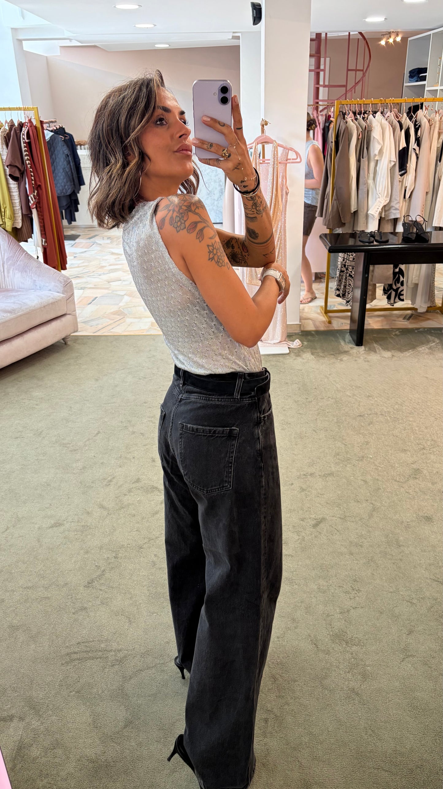 Canotta girocollo argento in lurex ay