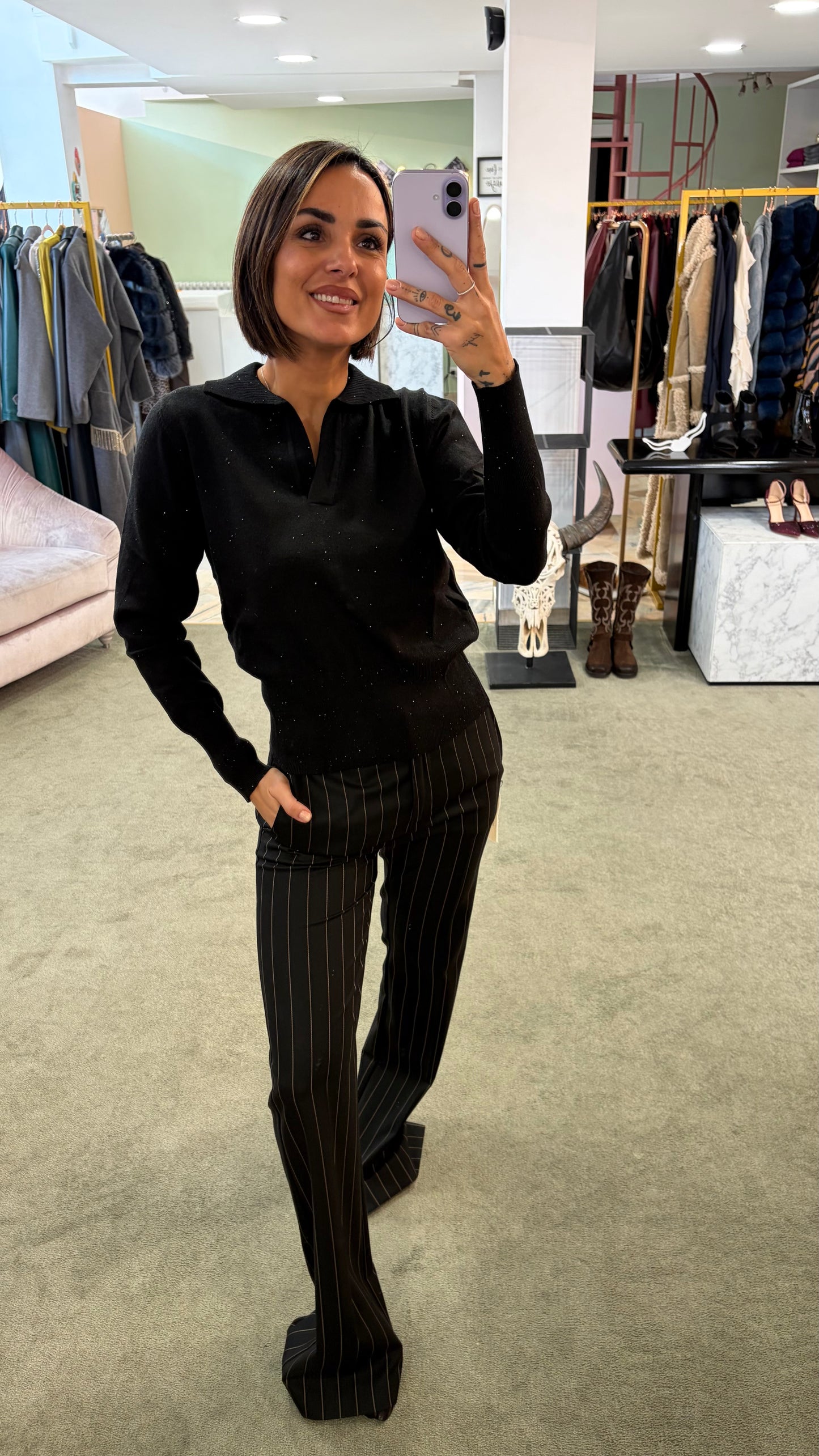 Pantaloni neri gessatI MAR DE MARGARITAS