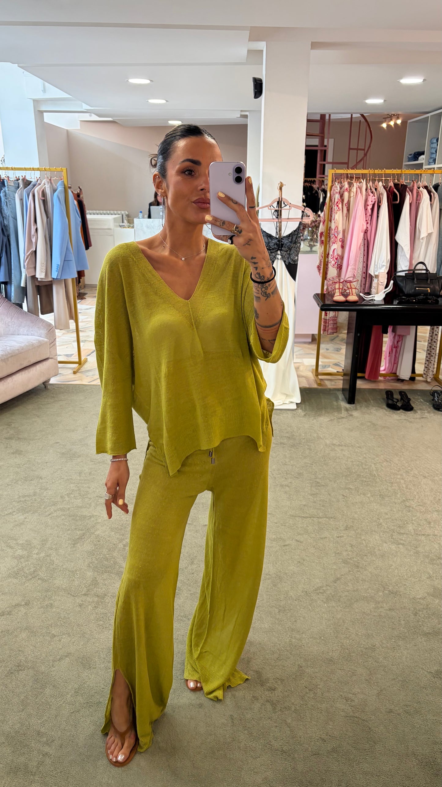 Pantaloni verde pistacchio in lino fy