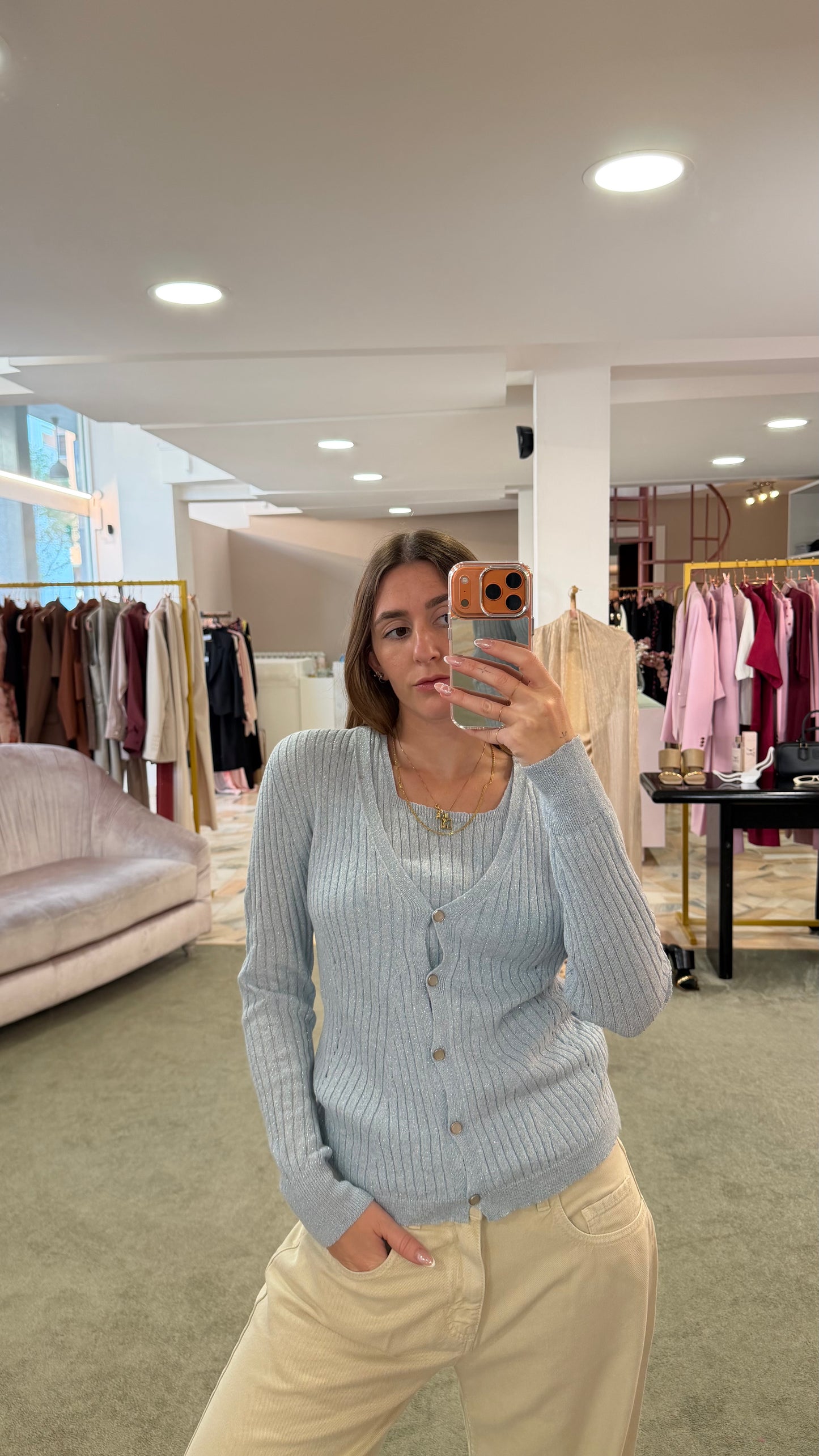 Cardigan azzurro lurex glp