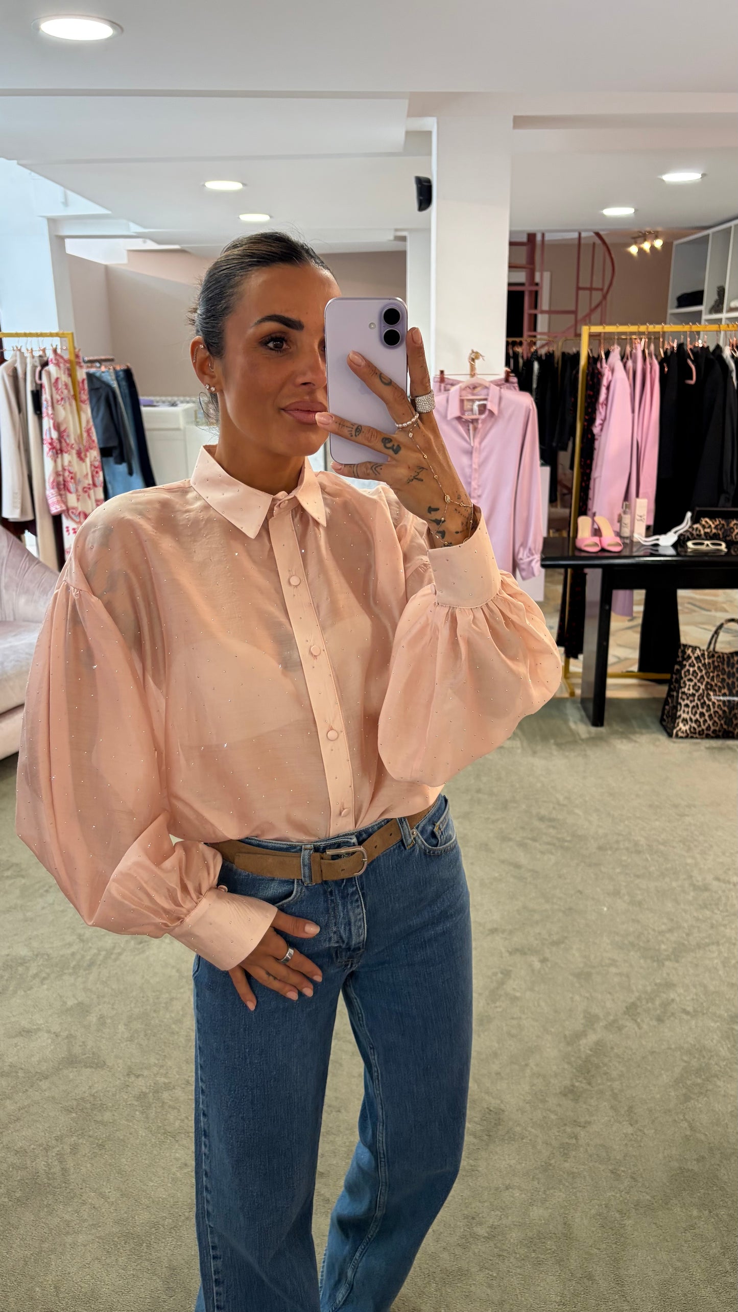 Camicia rosa con cristalli Actualee