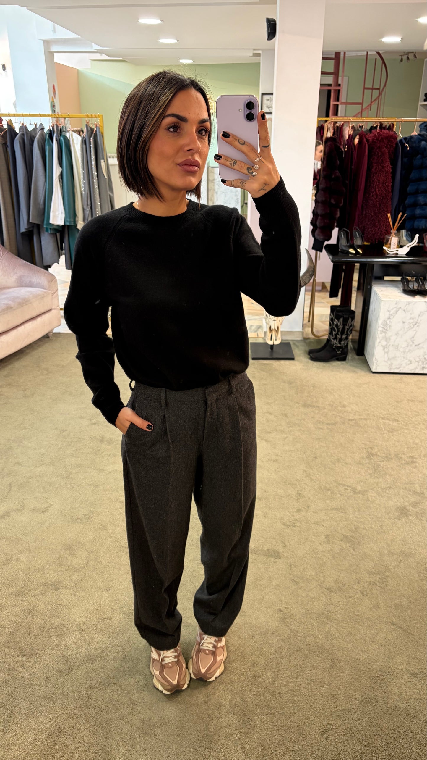 Maglione girocollo nero manica raglan fr