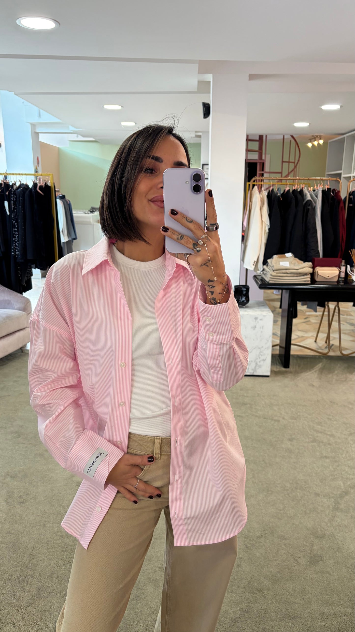 Camicia rosa a righe in cotone Hinnominate