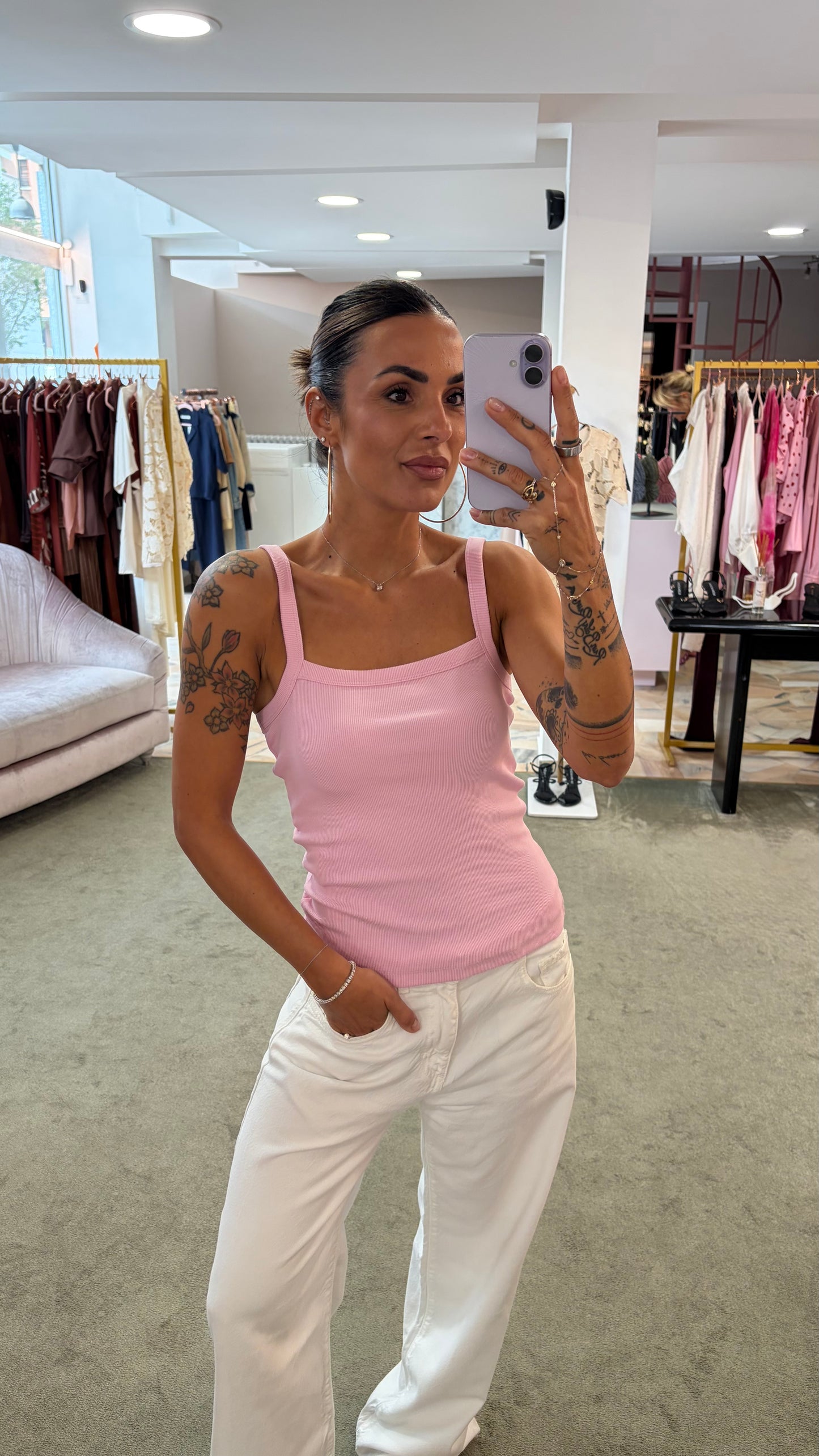Canotta rosa baby fifi scollo dritto a costine jx