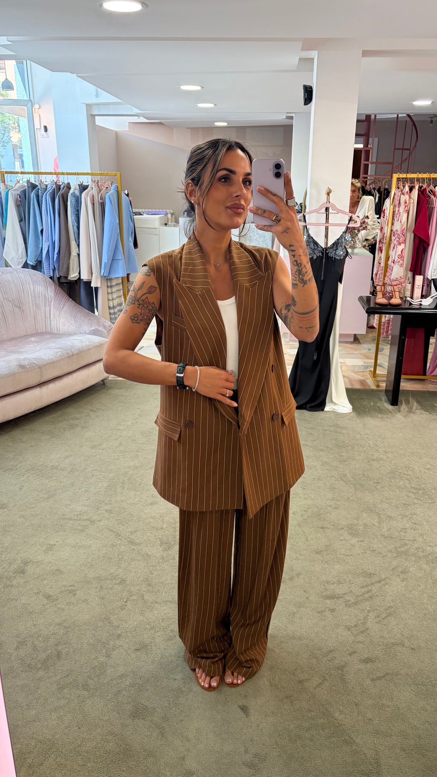 Gilet over doppiopetto liquirizia gessato in lino Hinnominate