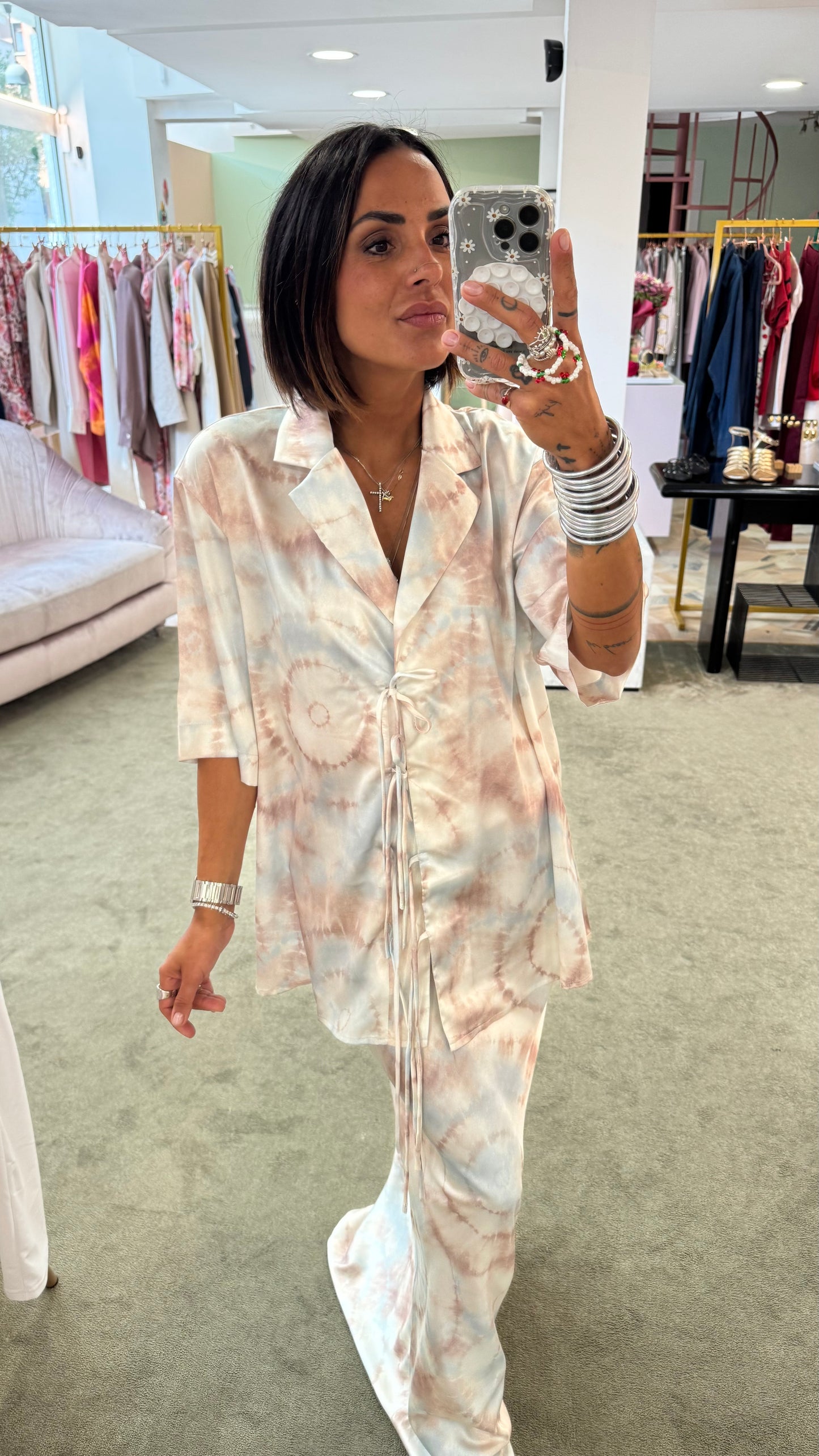 Camicia azzurra tie-dye con lace  gl