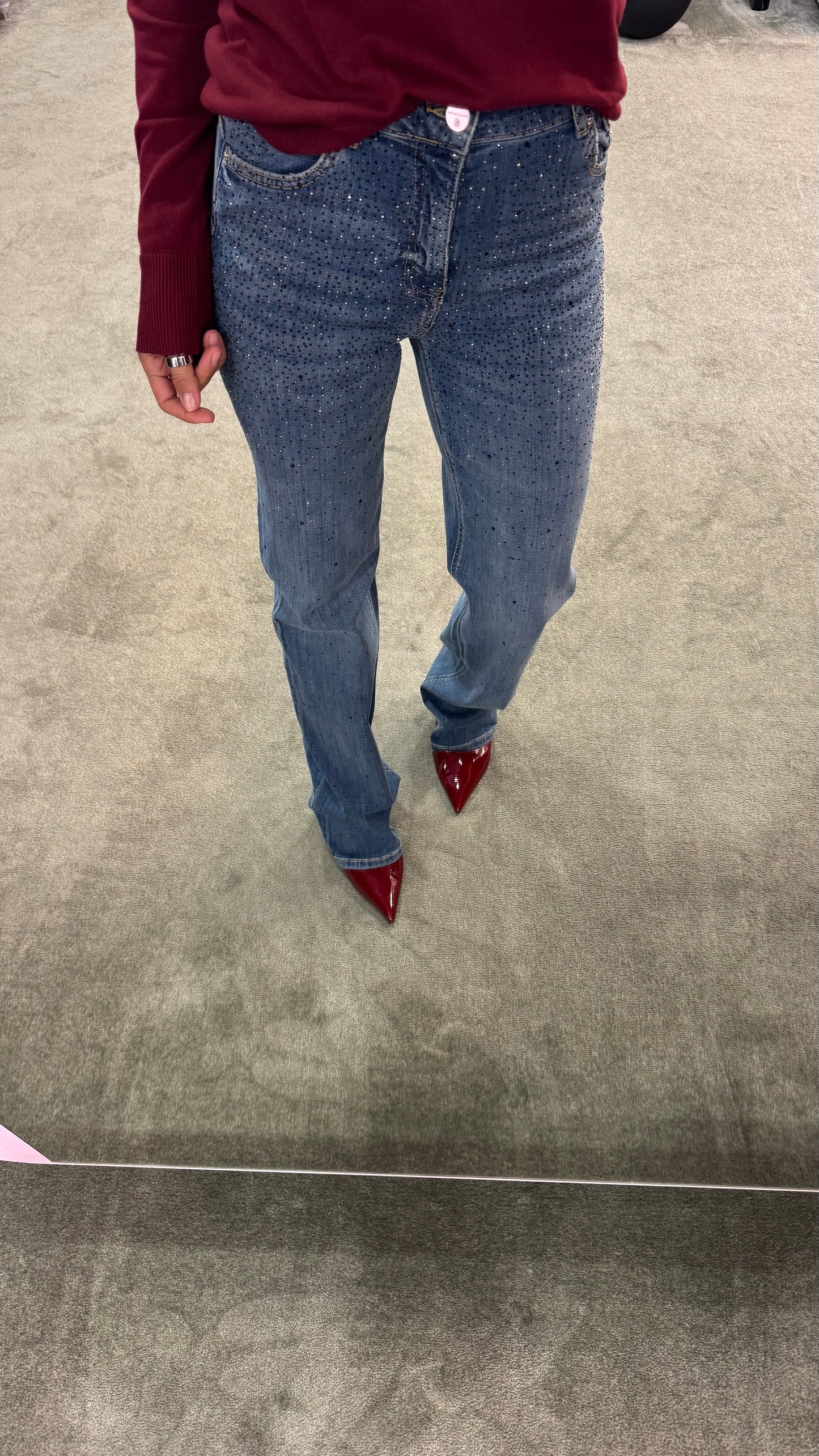 Jeans straight denim medio con cristalli fr