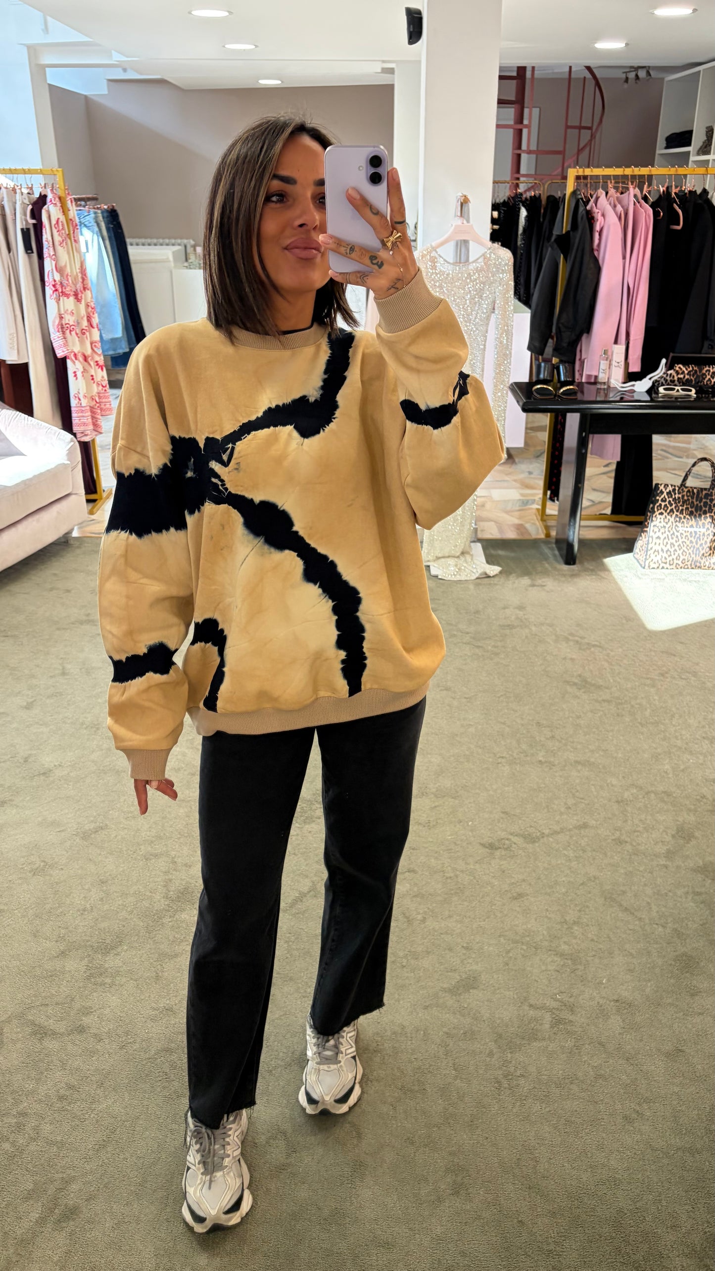 Felpa beige sabbia tie-dye girocollo Don't@Me