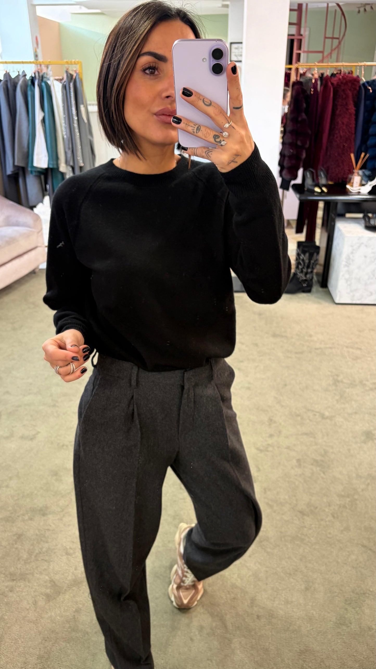 Maglione girocollo nero manica raglan fr