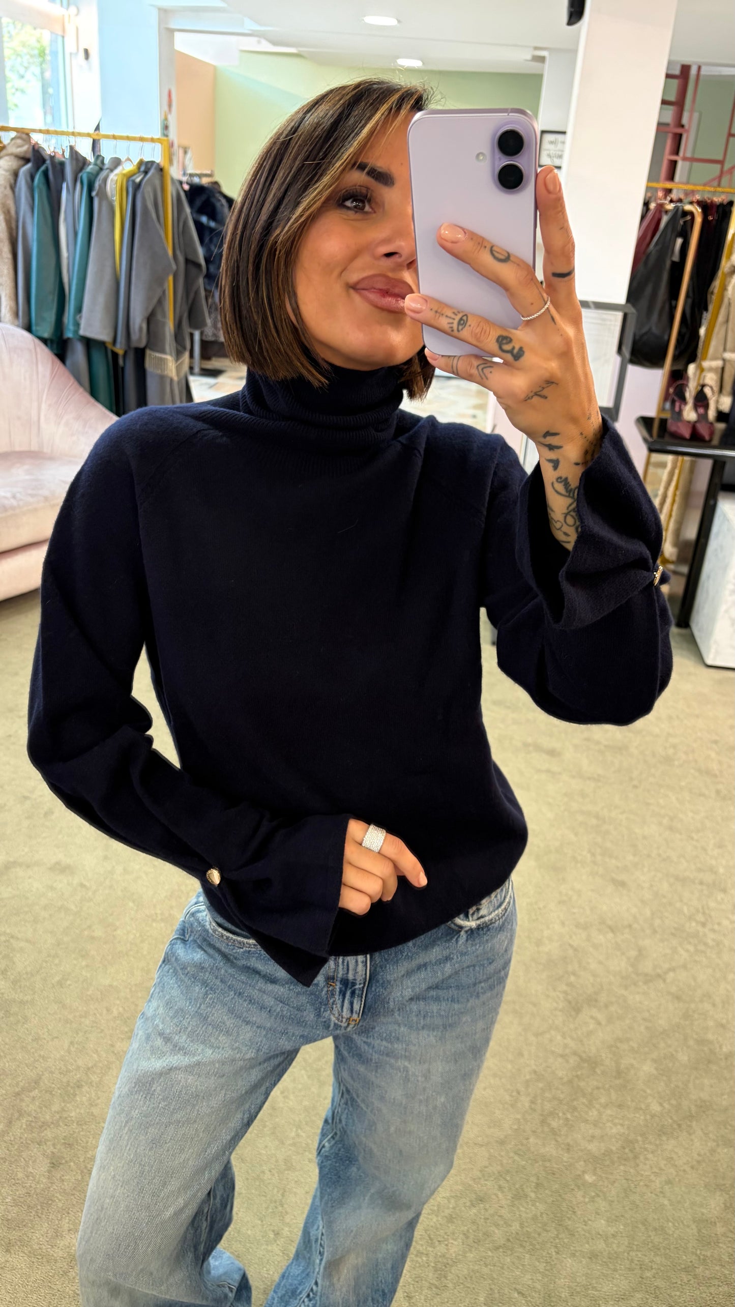 Dolcevita blu notte manica a calla fr