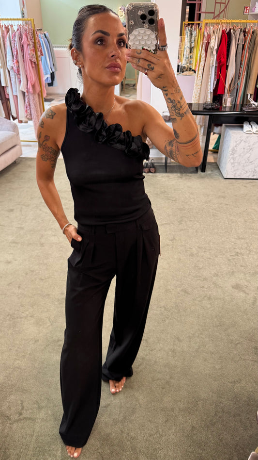 Pantaloni billie neri con pences wide leg jx
