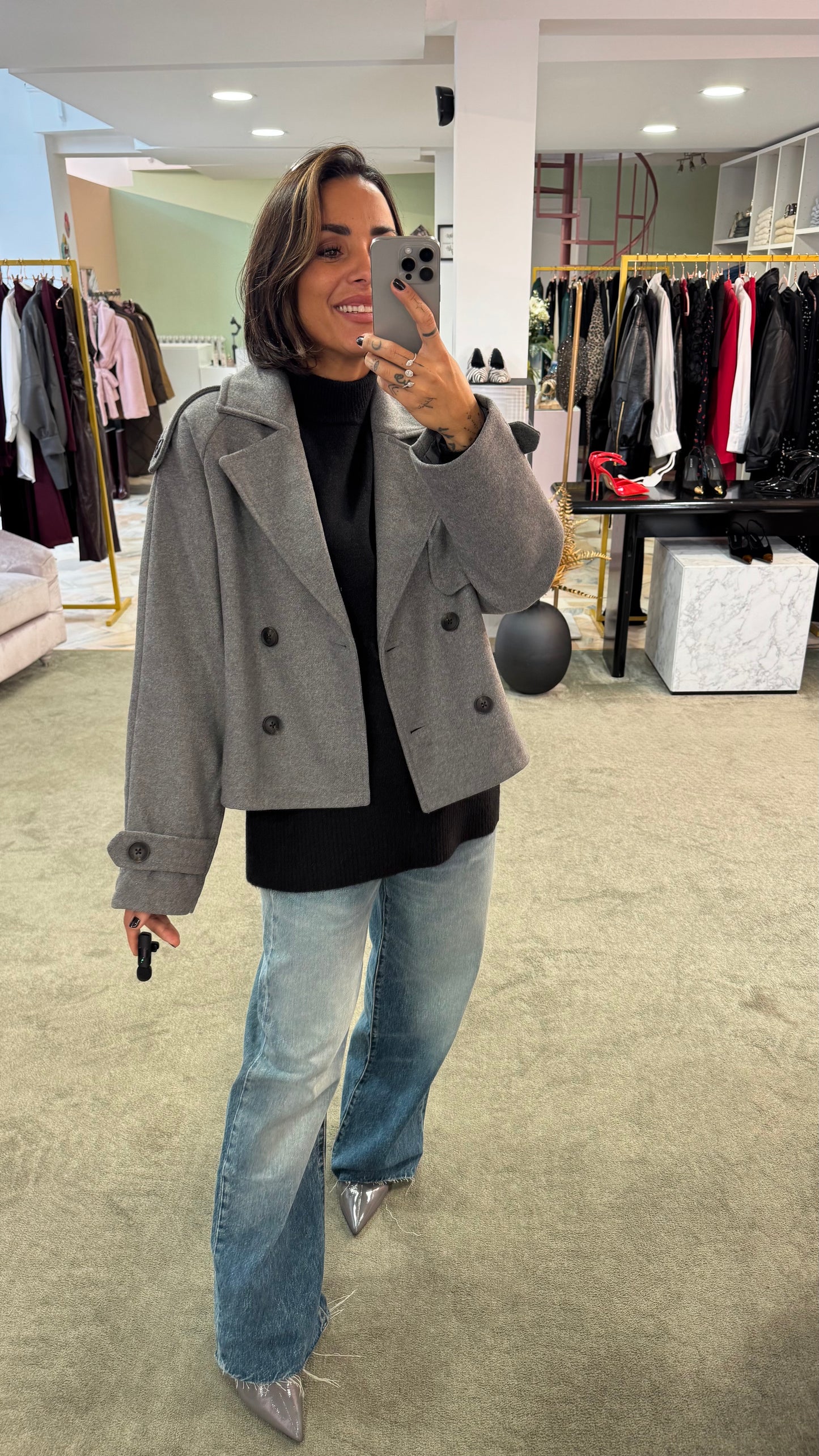 Cappotto caban grigio corto jx
