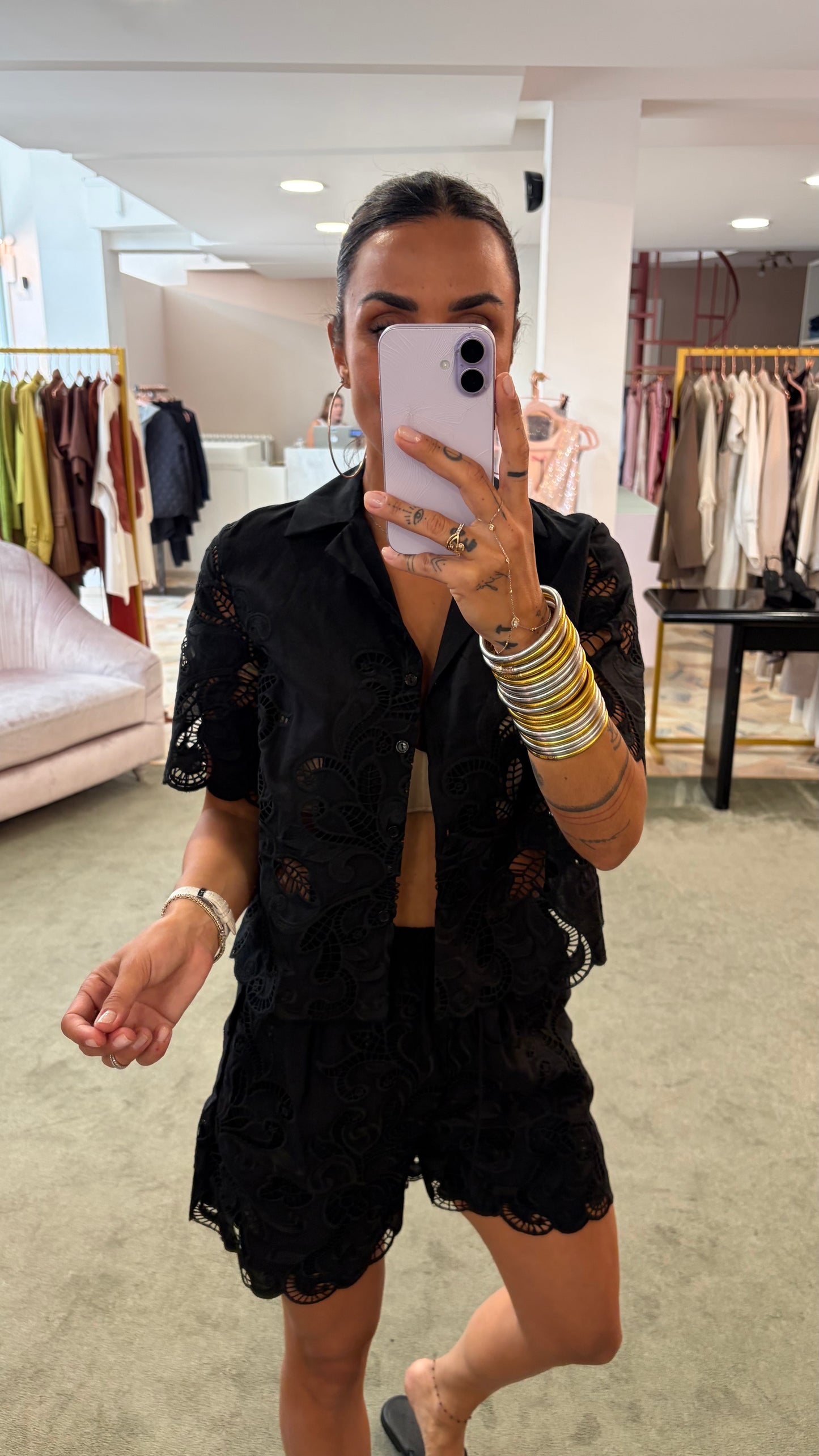 Shorts nero in pizzo gl