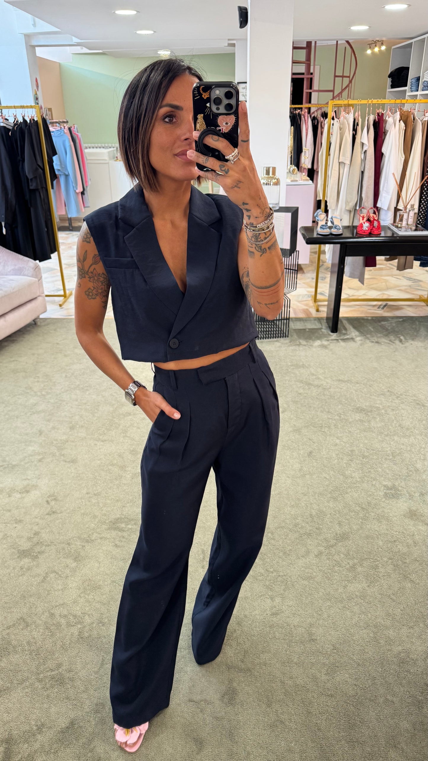 Pantaloni blu notte wide leg ay