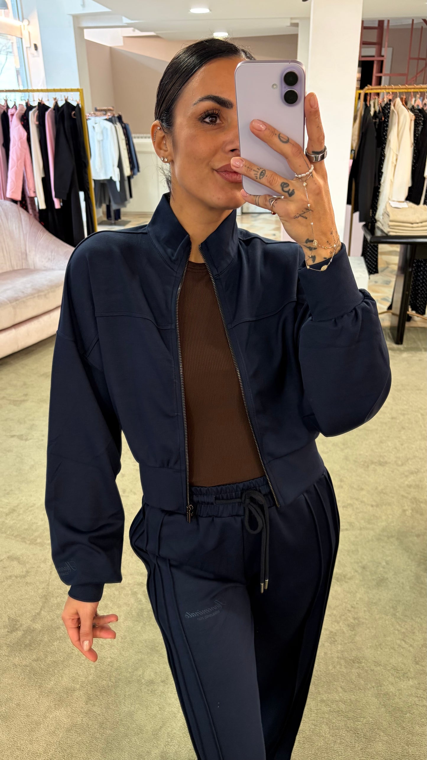 Felpa blu scuro crop con zip Hinnominate