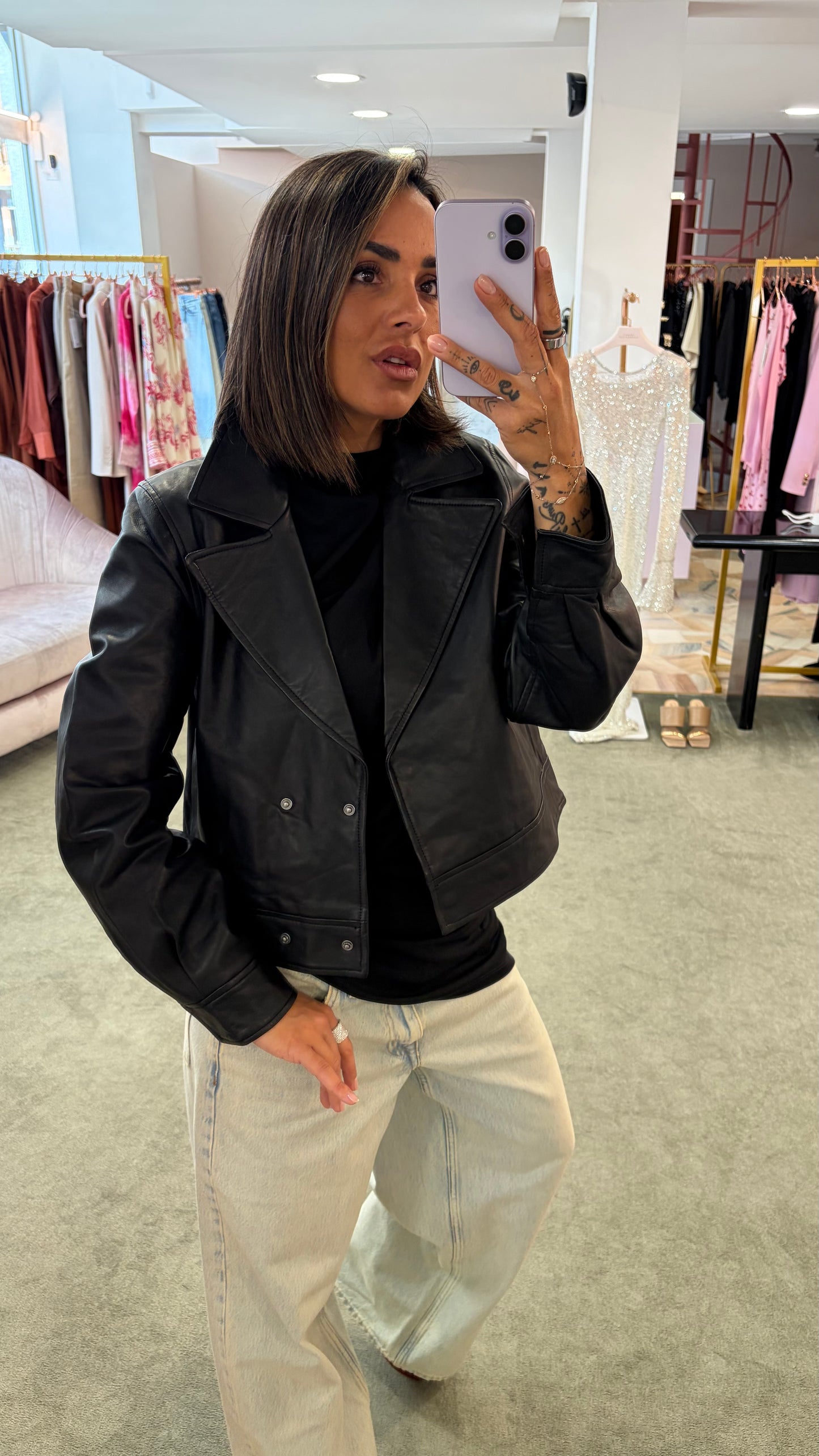 Giacca nera in pelle sl