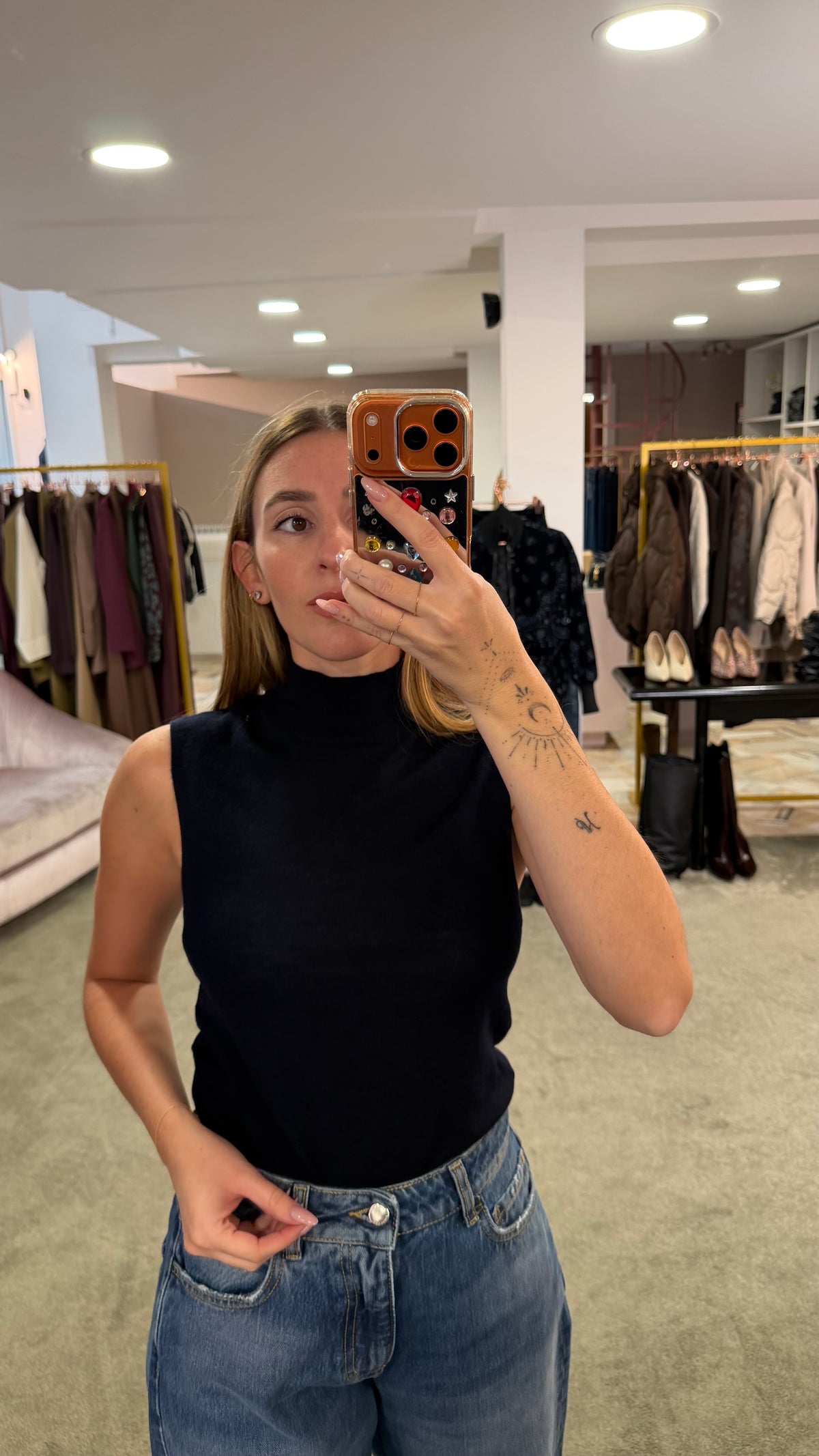Lupetto cara blu notte smanicato aw