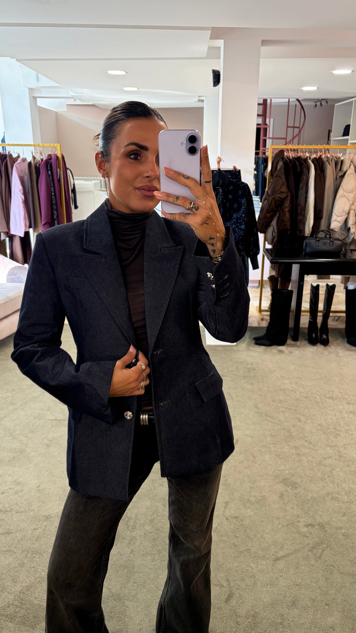 Blazer in denim scuro slim strutturato gl