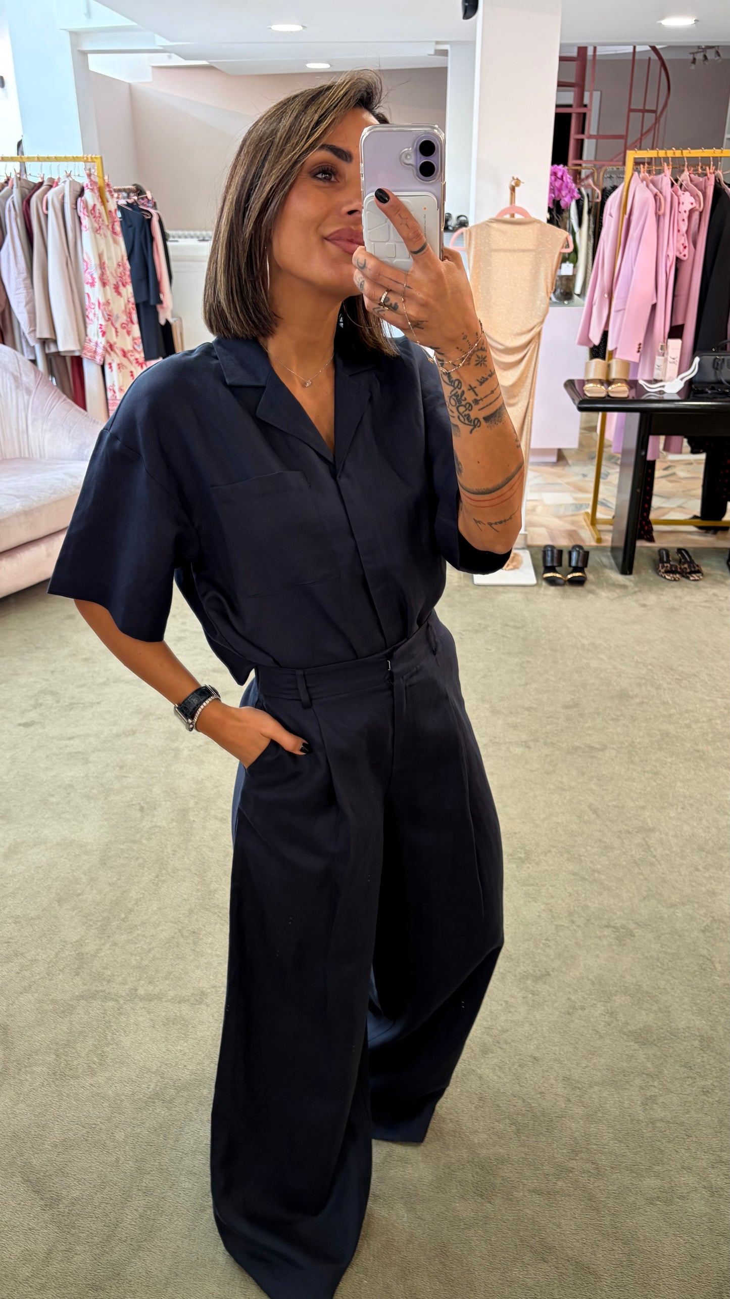 Camicia blu notte manica corta sl