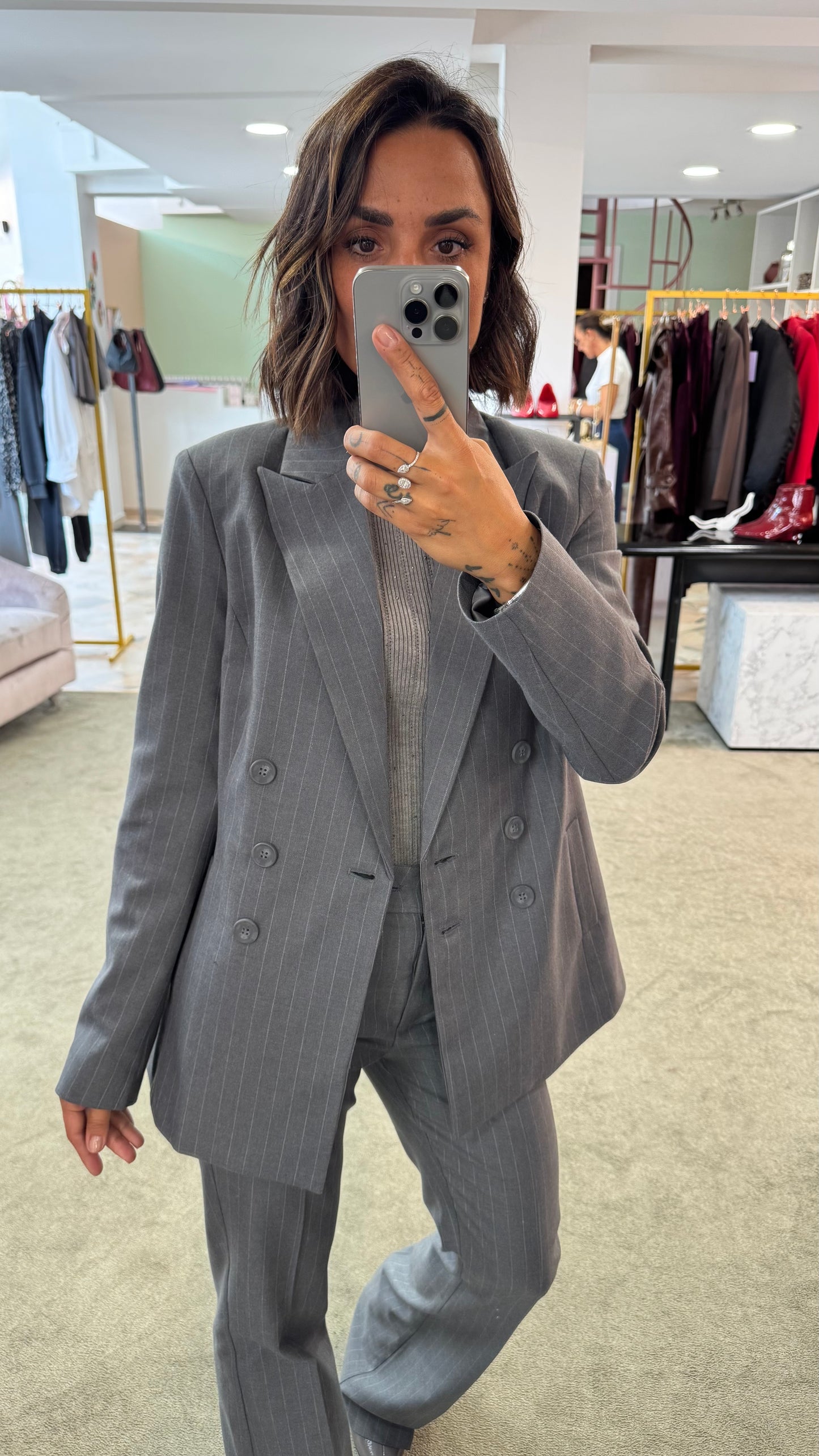 Blazer grigio gessato doppiopetto fr