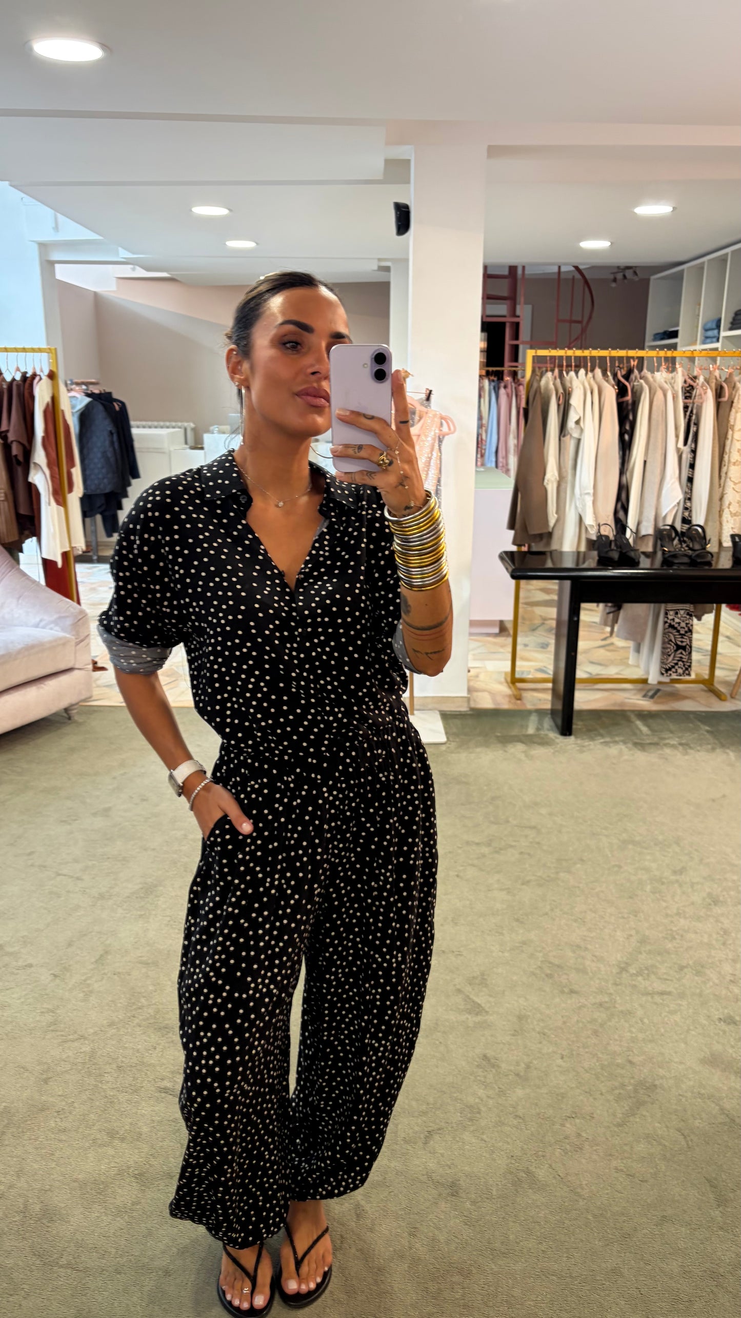 Pantaloni balloon neri a pois in viscosa sy