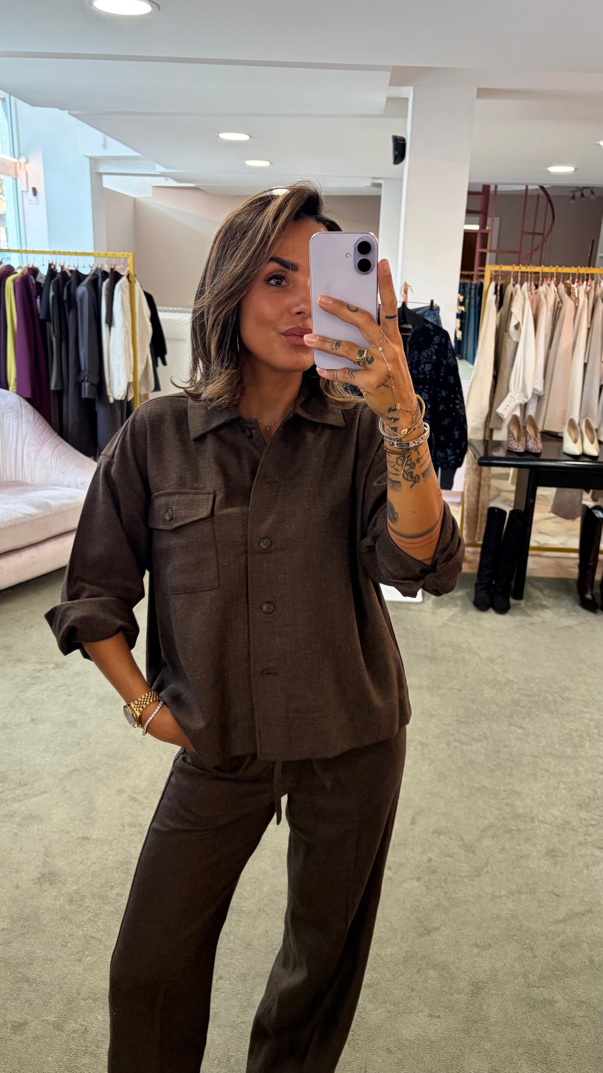 Camicia giacchina marrone caffè crop jx