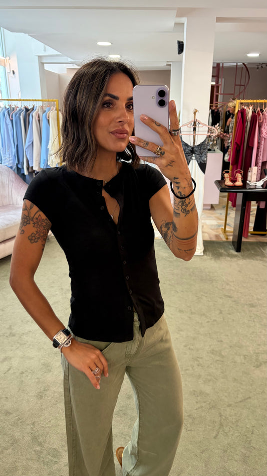 Cardigan t-shirt nero con bottoncini gl