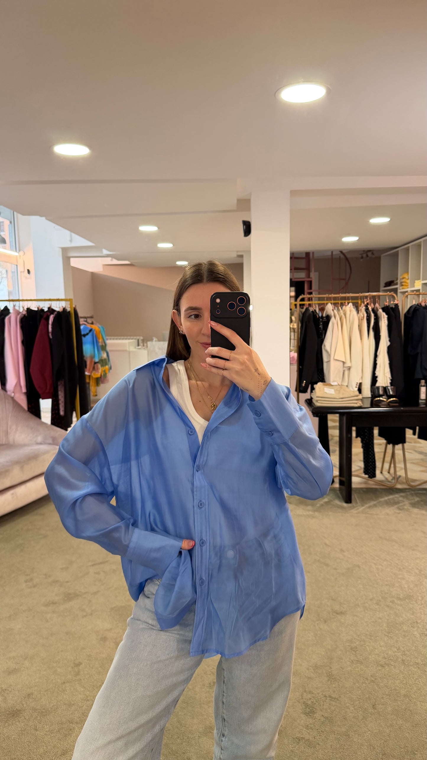 Camicia azzurra over in tencel ay