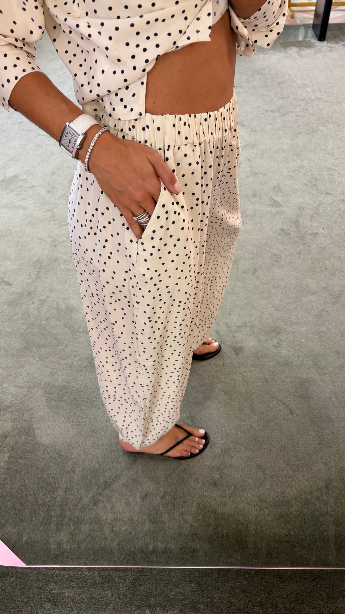 Pantaloni balloon panna a pois in viscosa sy