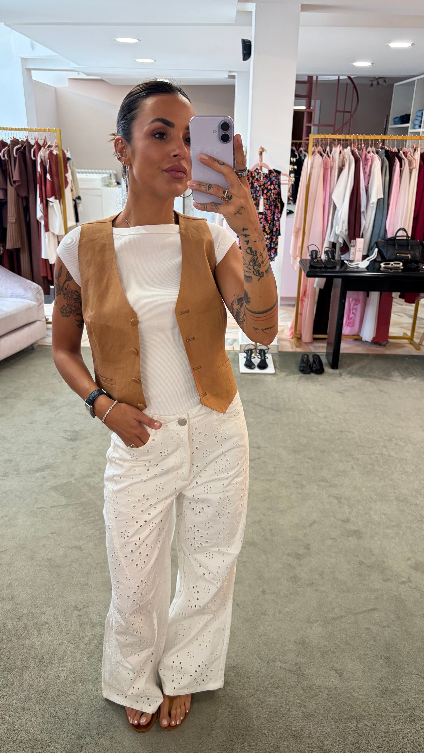 Gilet cammello in lino Actualee