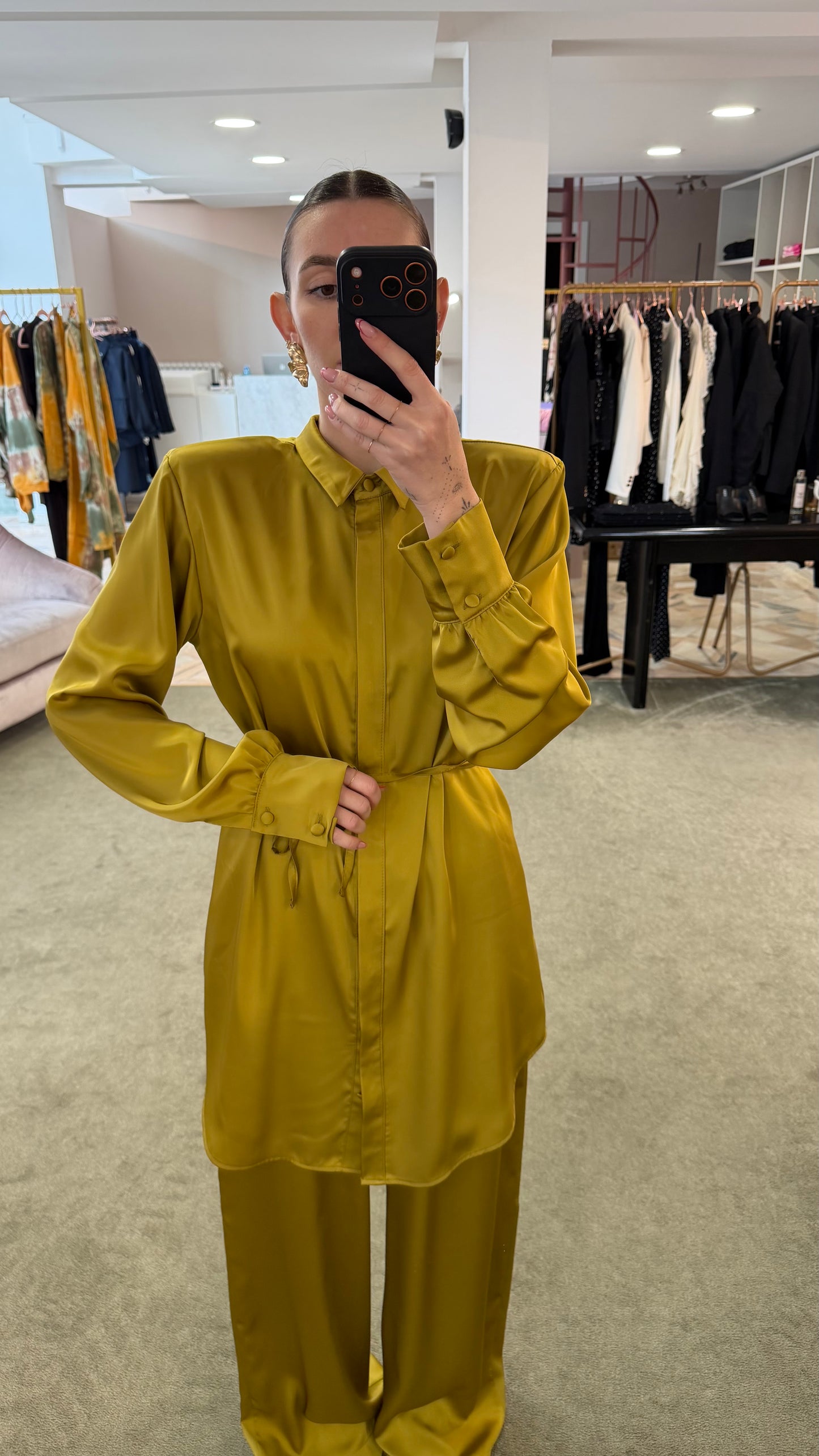 Camicia abito lime in satin over ks