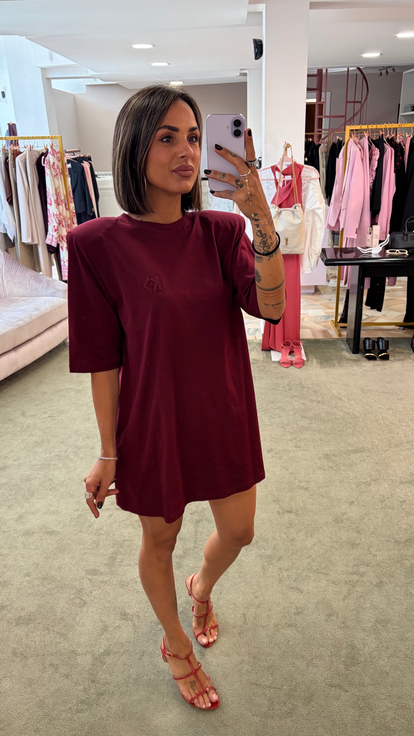 Maxi t-shirt bordeaux con spallotte ks