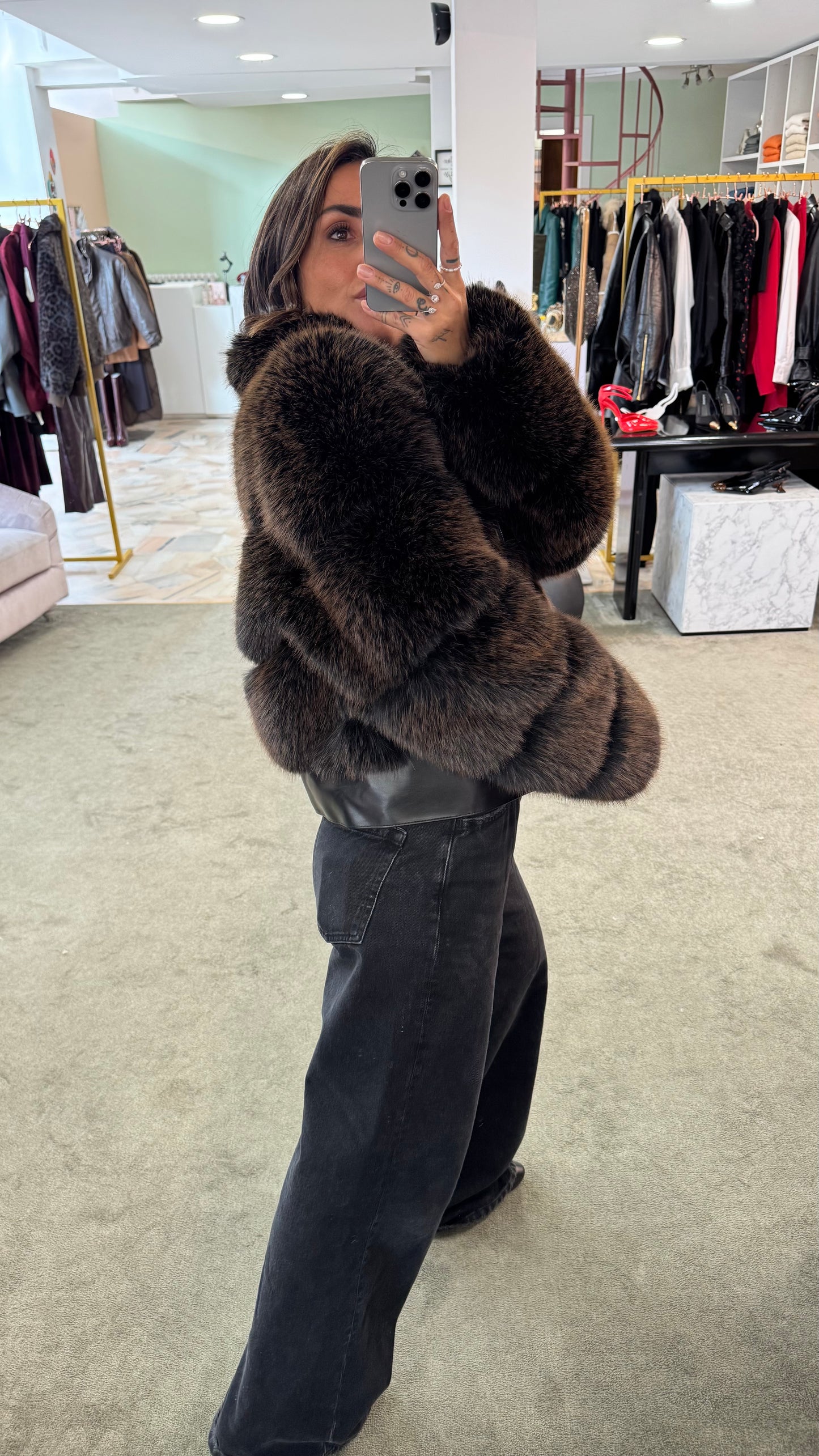 Bomber in pelliccia eco marrone luxury effetto fox un