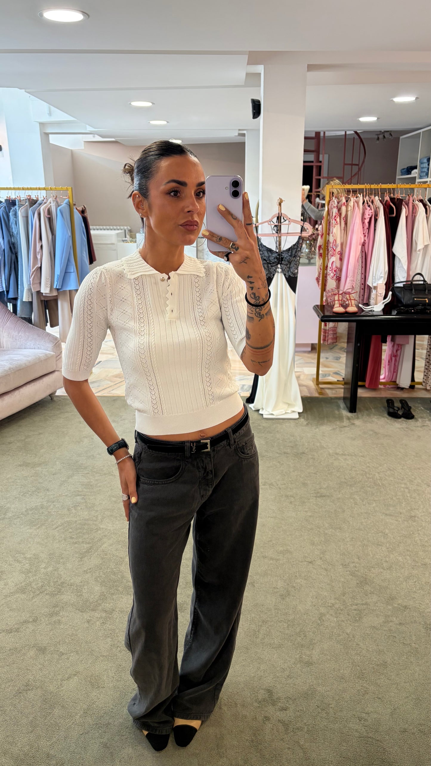 Polo bianca traforata in viscosa fr