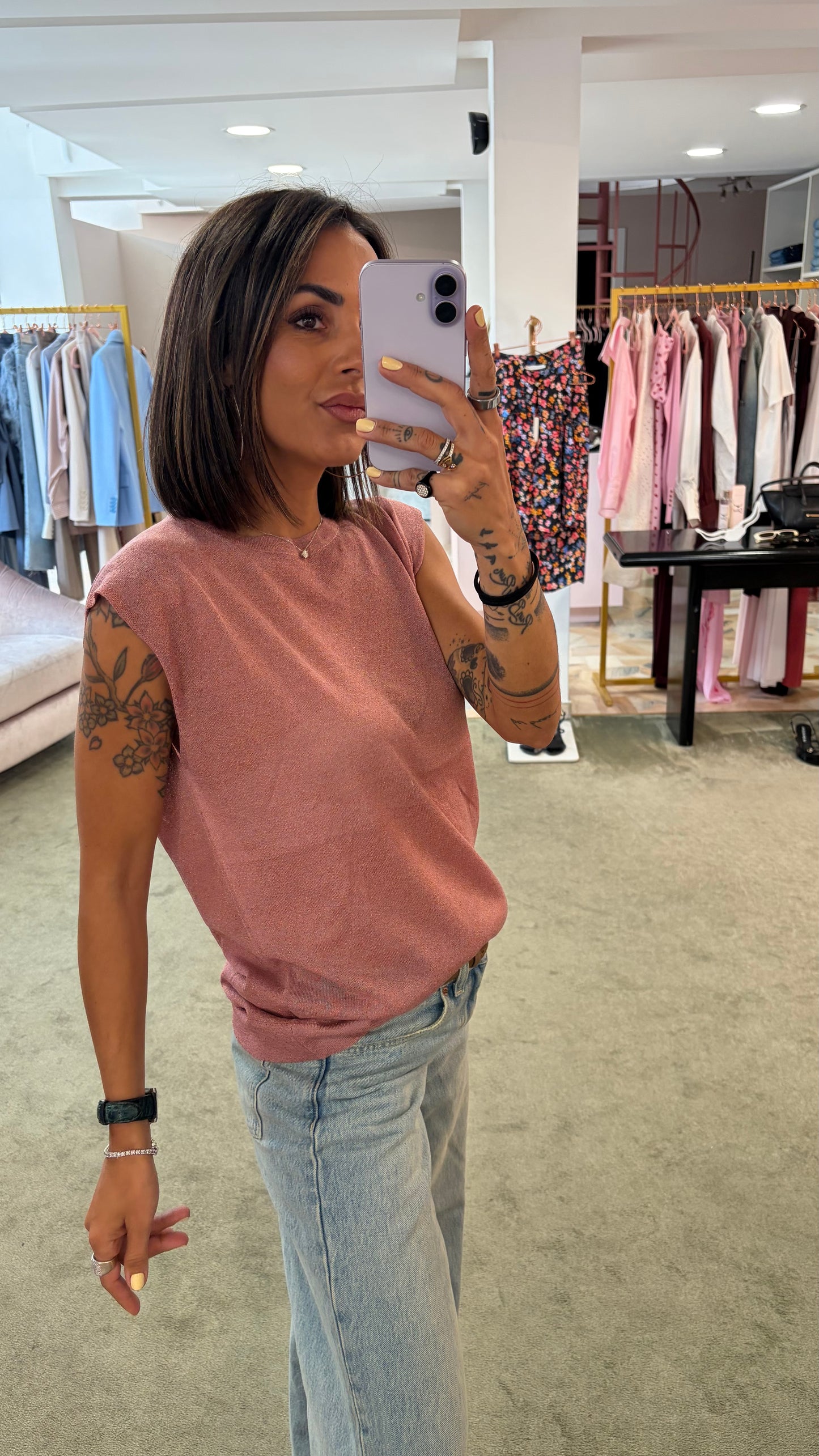 Canotta rosa lurex girocollo ay