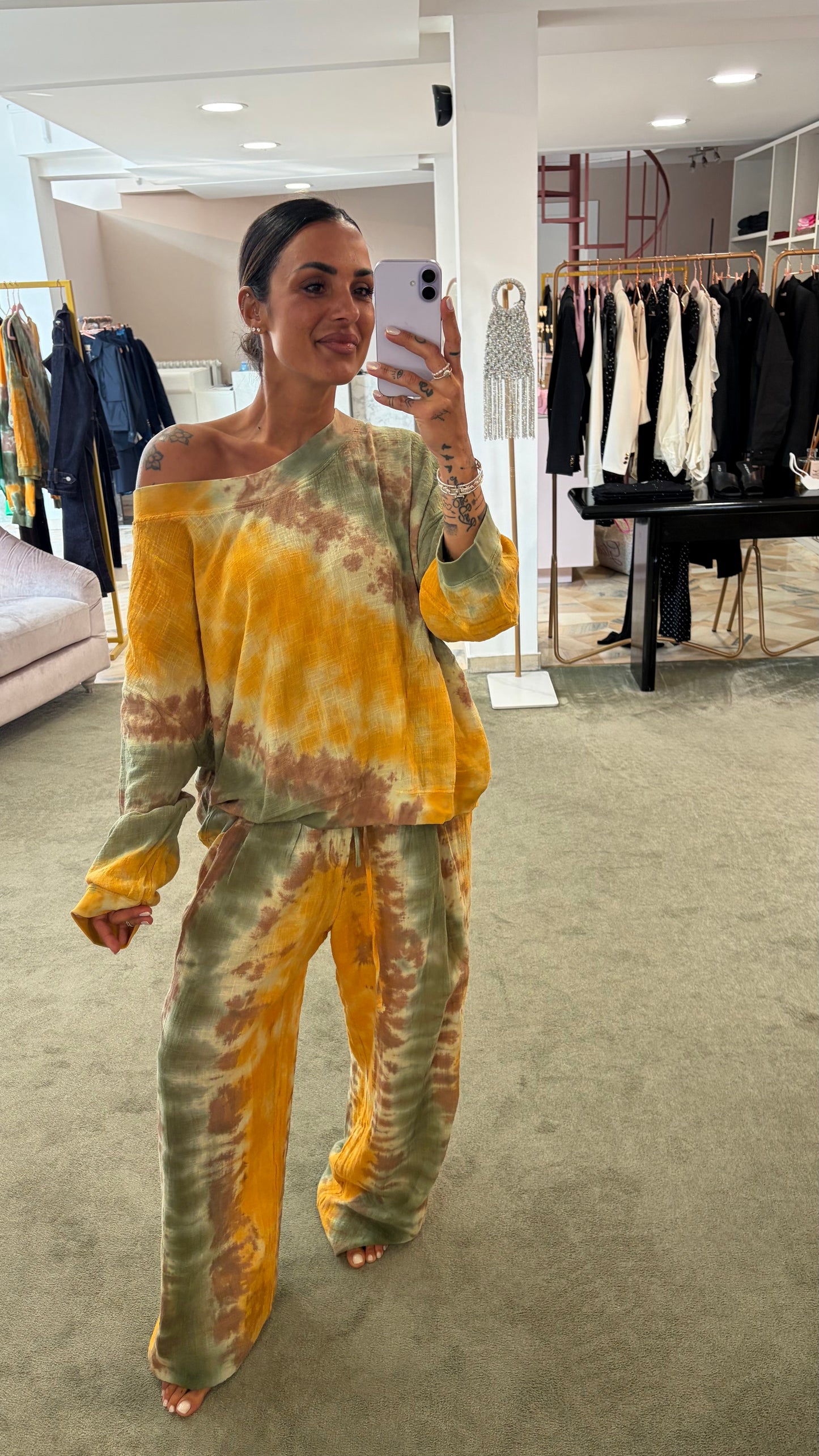 Felpa gialla verde tie-dye in garza Don't@Me