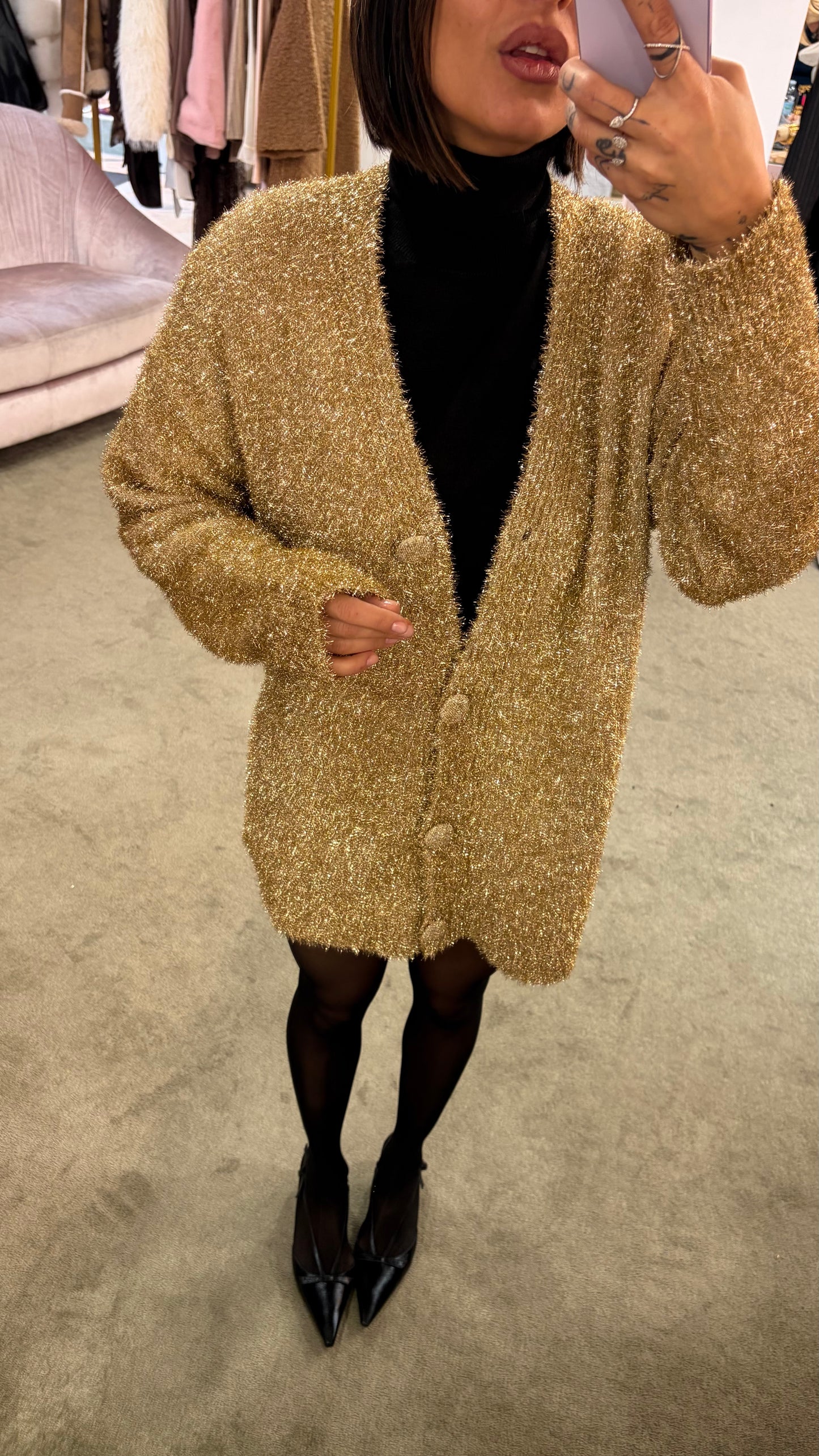 Cardigan oversize oro in lurex gl