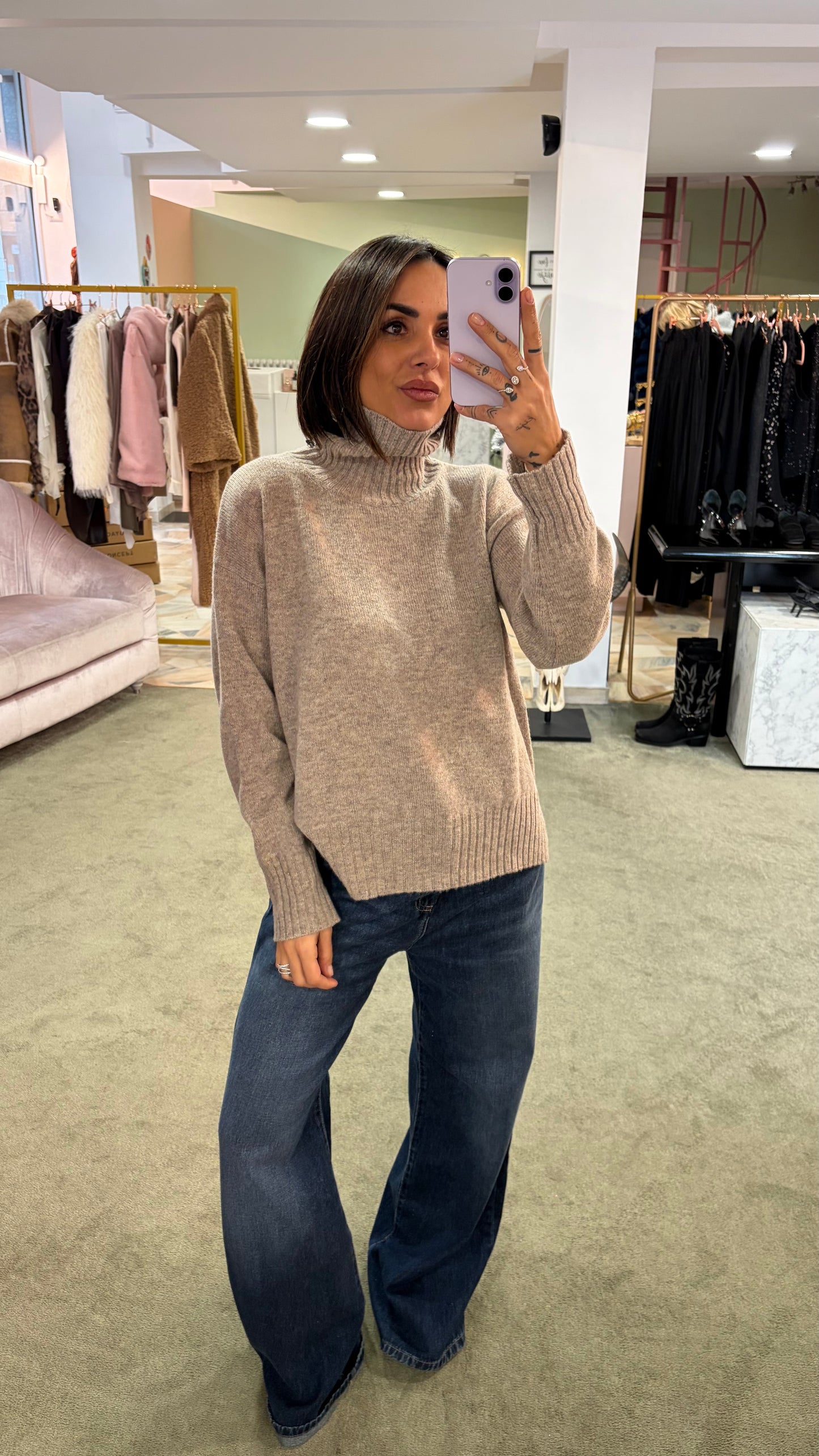 Dolcevita tortora melange a scatoletta in lana Irish