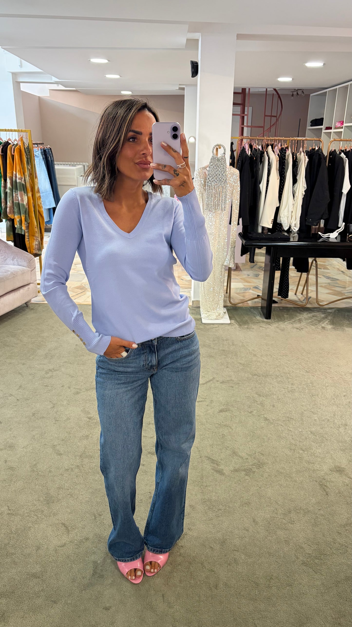 Maglione scollo a v azzurro fr