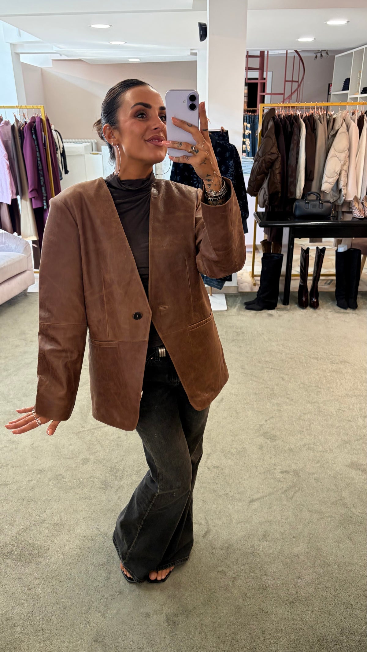 Giacca nocciola in vera pelle vintage sl